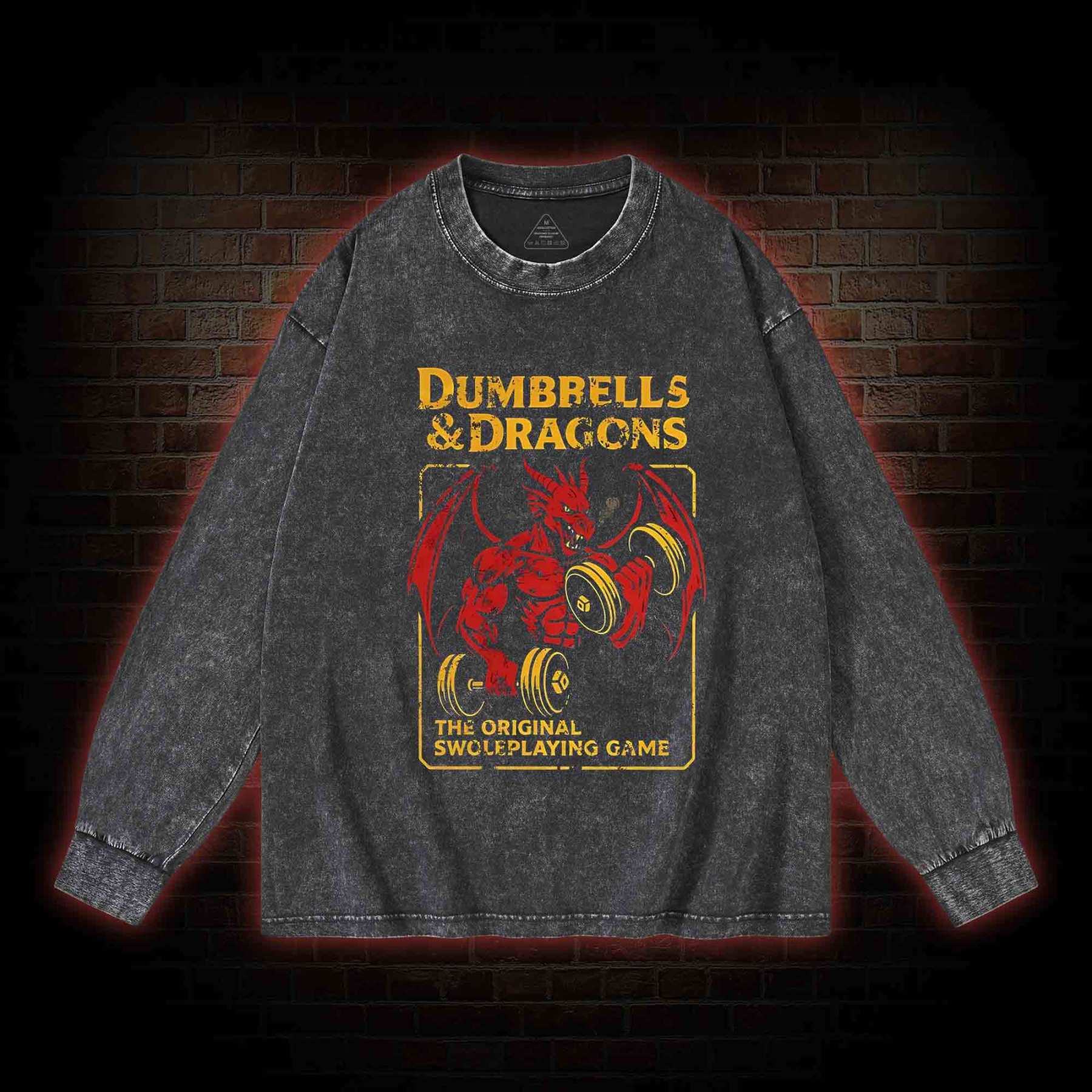 Dumbbells&Dragons Washed Long-Sleeve T-shirt