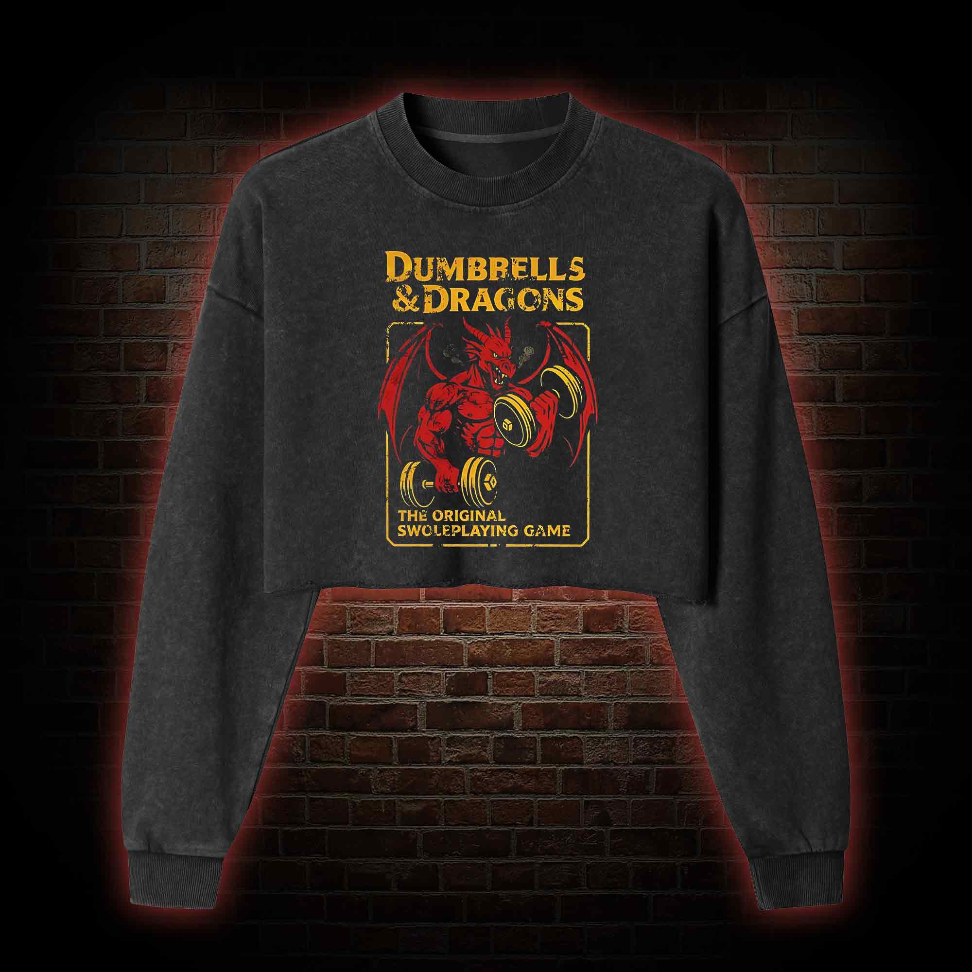 Dumbbells&Dragons Washed Cropped Sweatshirts