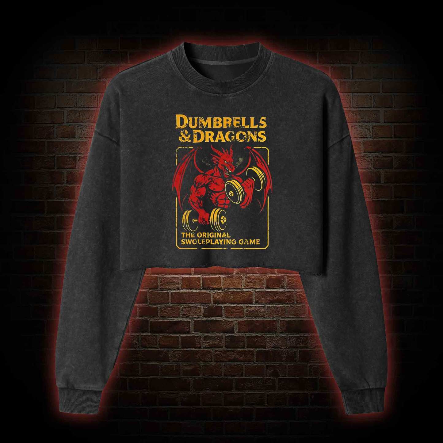 Dumbbells&Dragons Washed Cropped Sweatshirts
