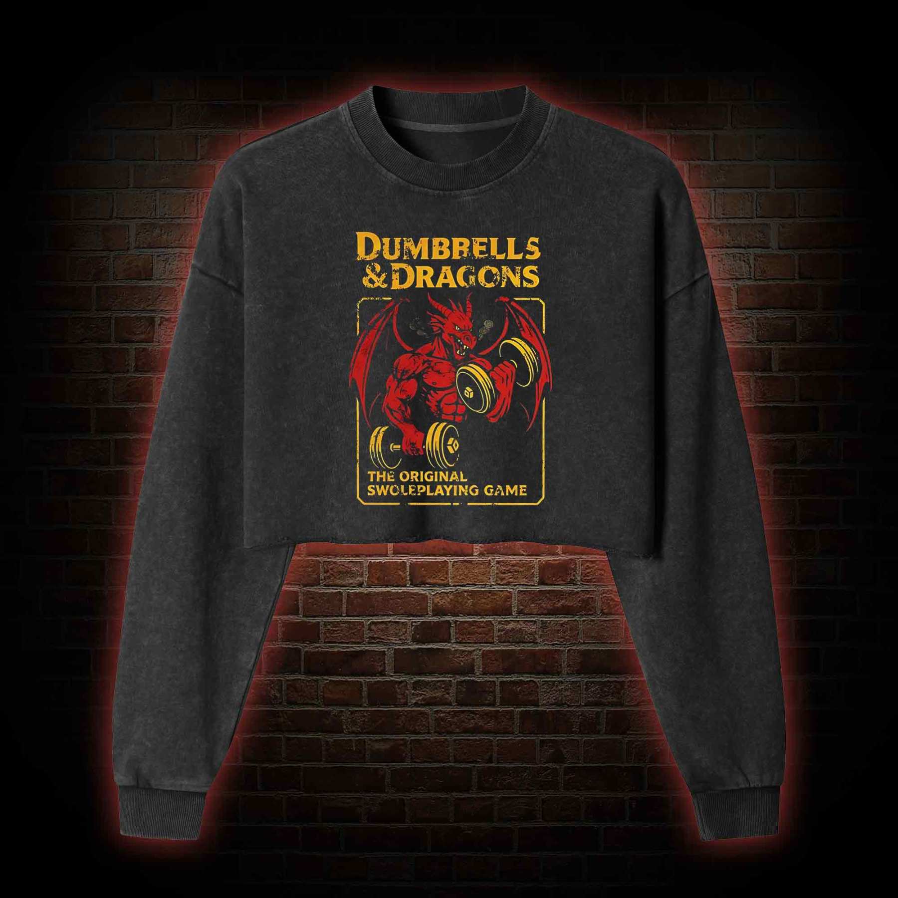 Dumbbells&Dragons Washed Cropped Sweatshirts