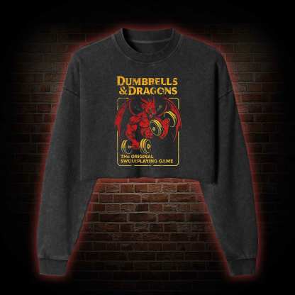 Dumbbells&Dragons Washed Cropped Sweatshirts