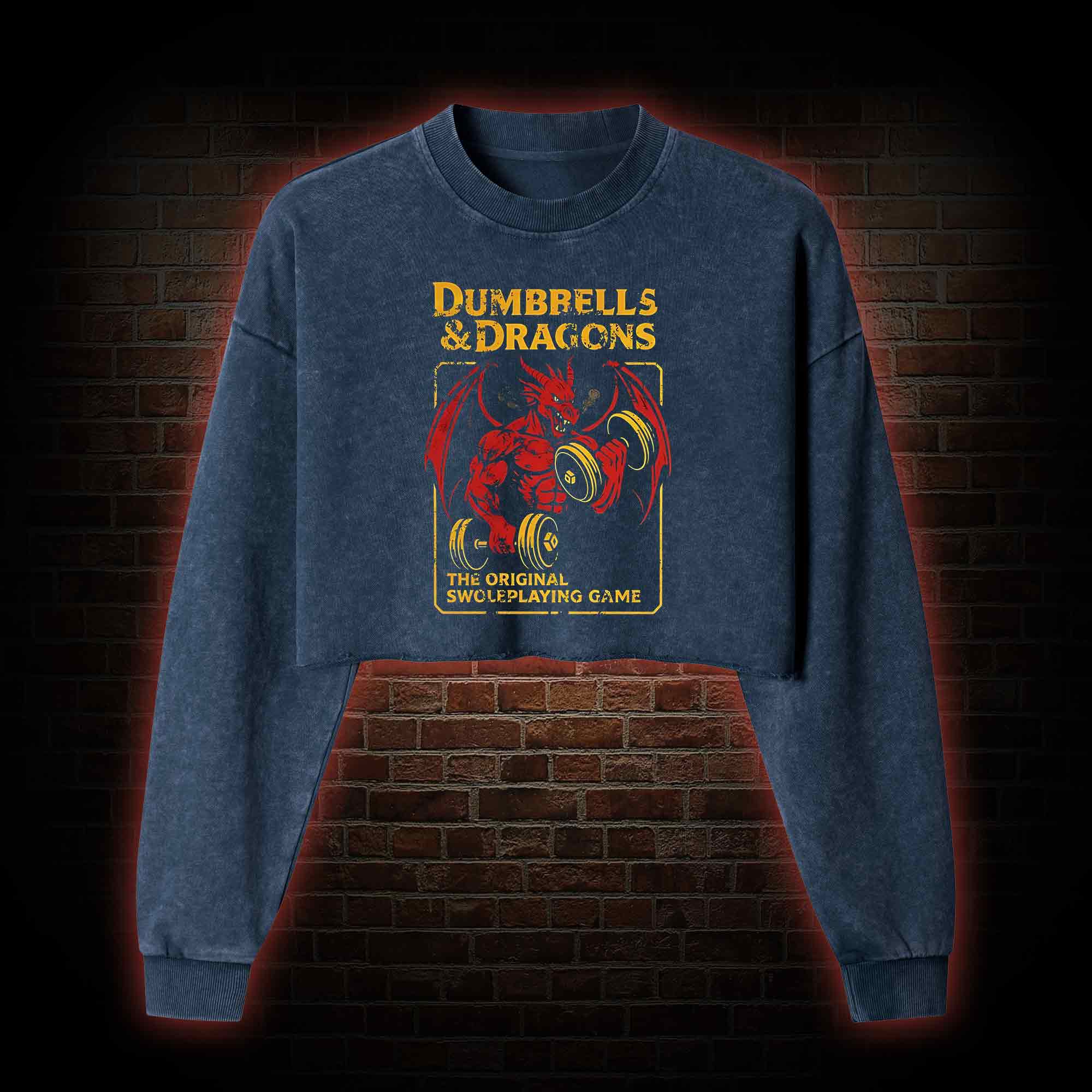 Dumbbells&Dragons Washed Cropped Sweatshirts