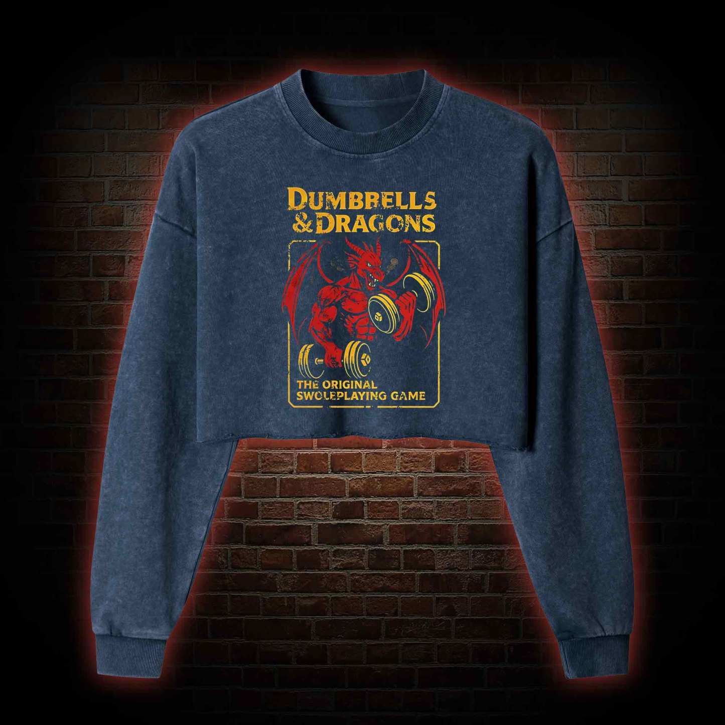 Dumbbells&Dragons Washed Cropped Sweatshirts