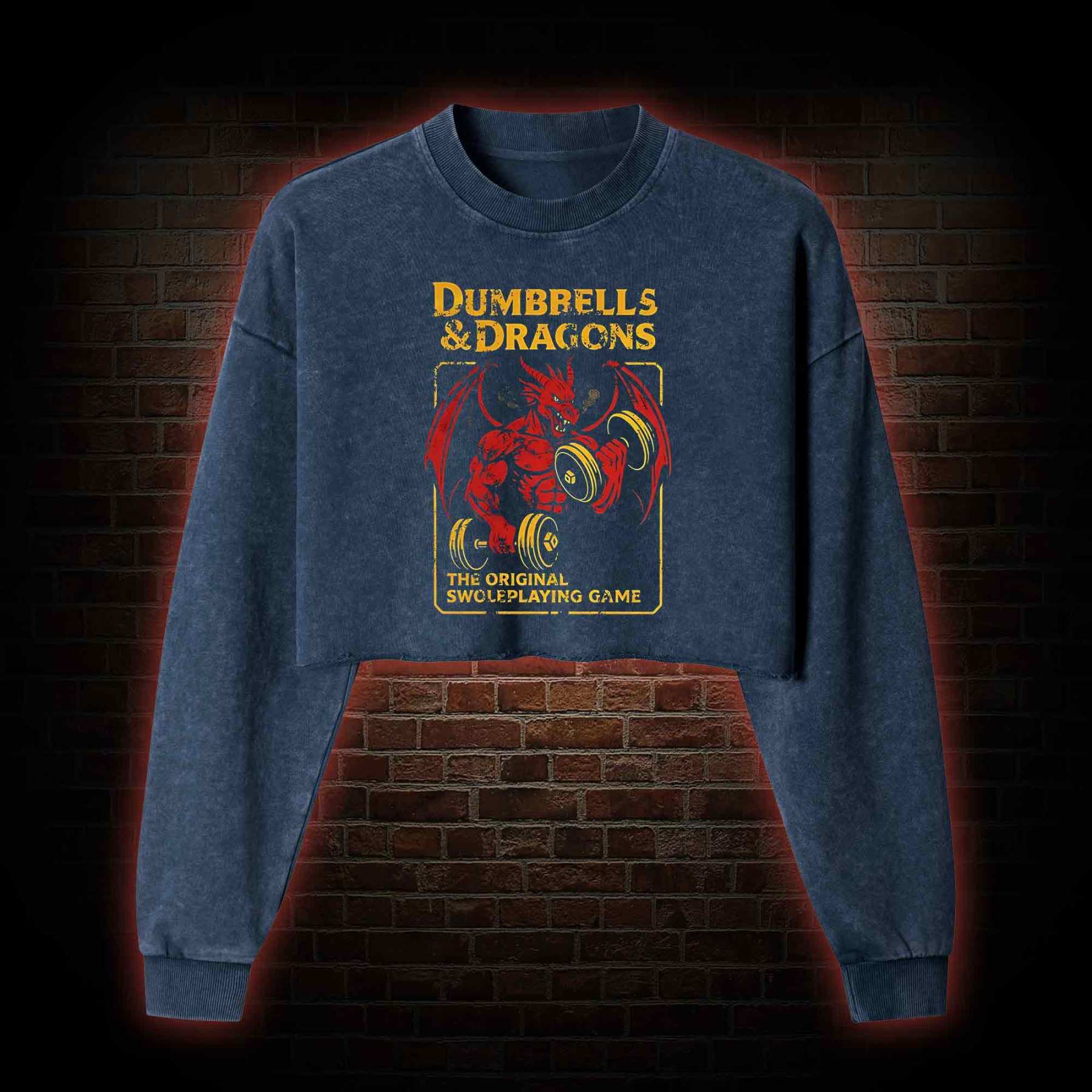 Dumbbells&Dragons Washed Cropped Sweatshirts