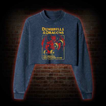 Dumbbells&Dragons Washed Cropped Sweatshirts