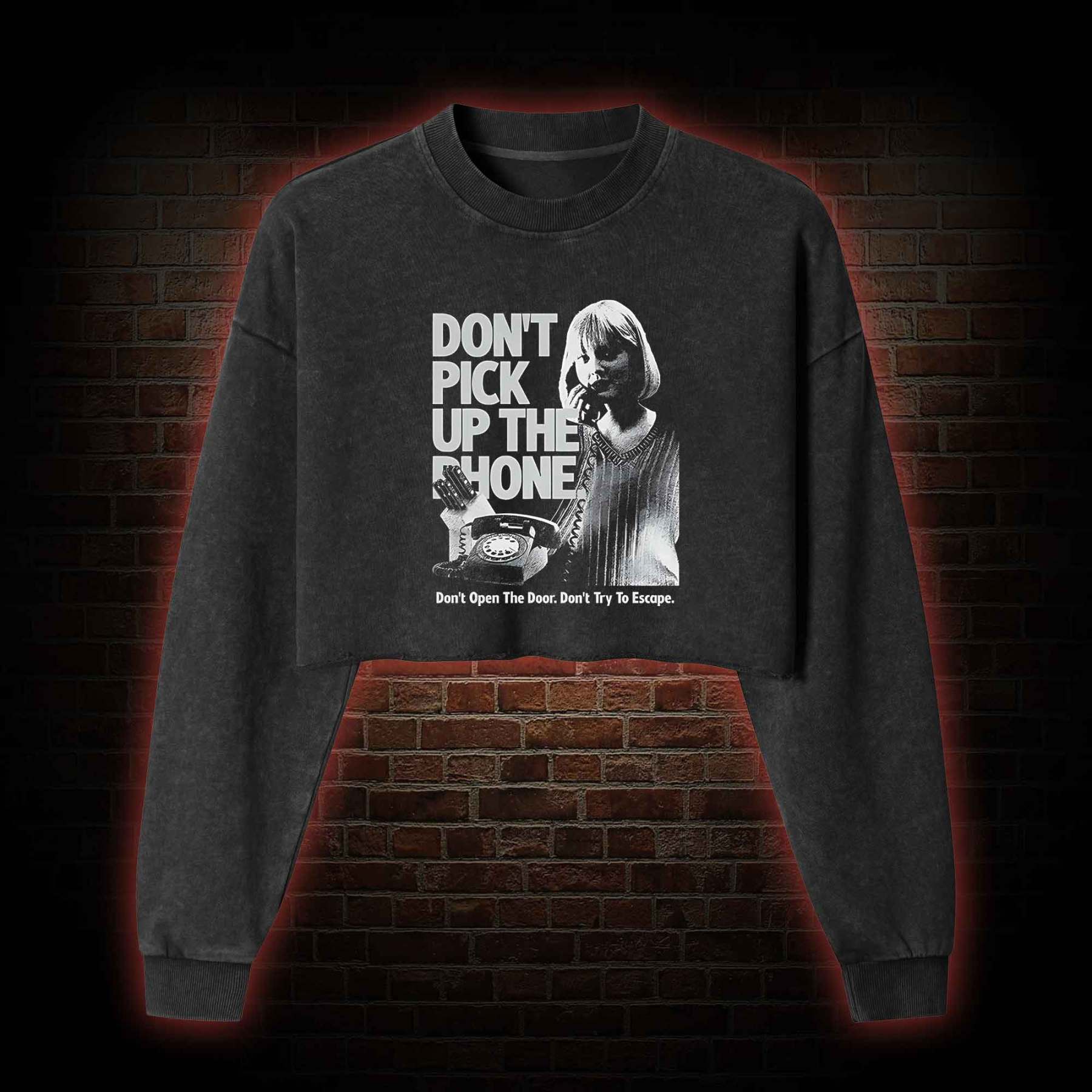 Don't Pick Up The Phone Washed Cropped Sweatshirts