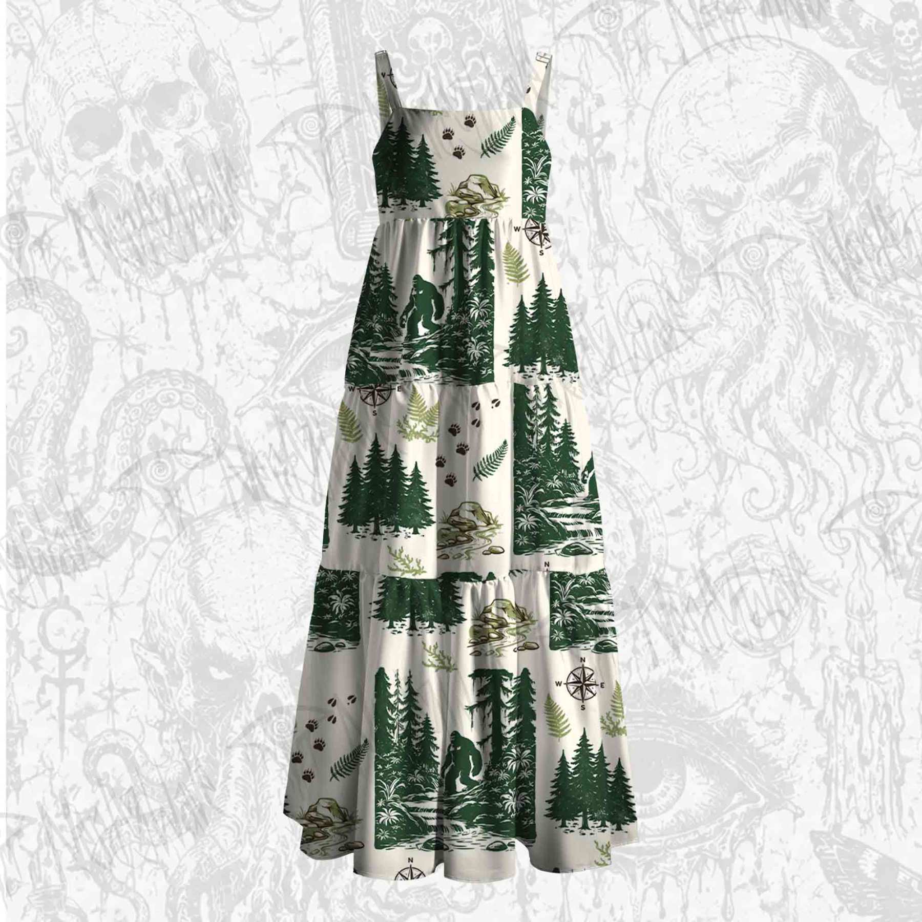 Bigfoot in the Forest Wide Straps Maxi Dress