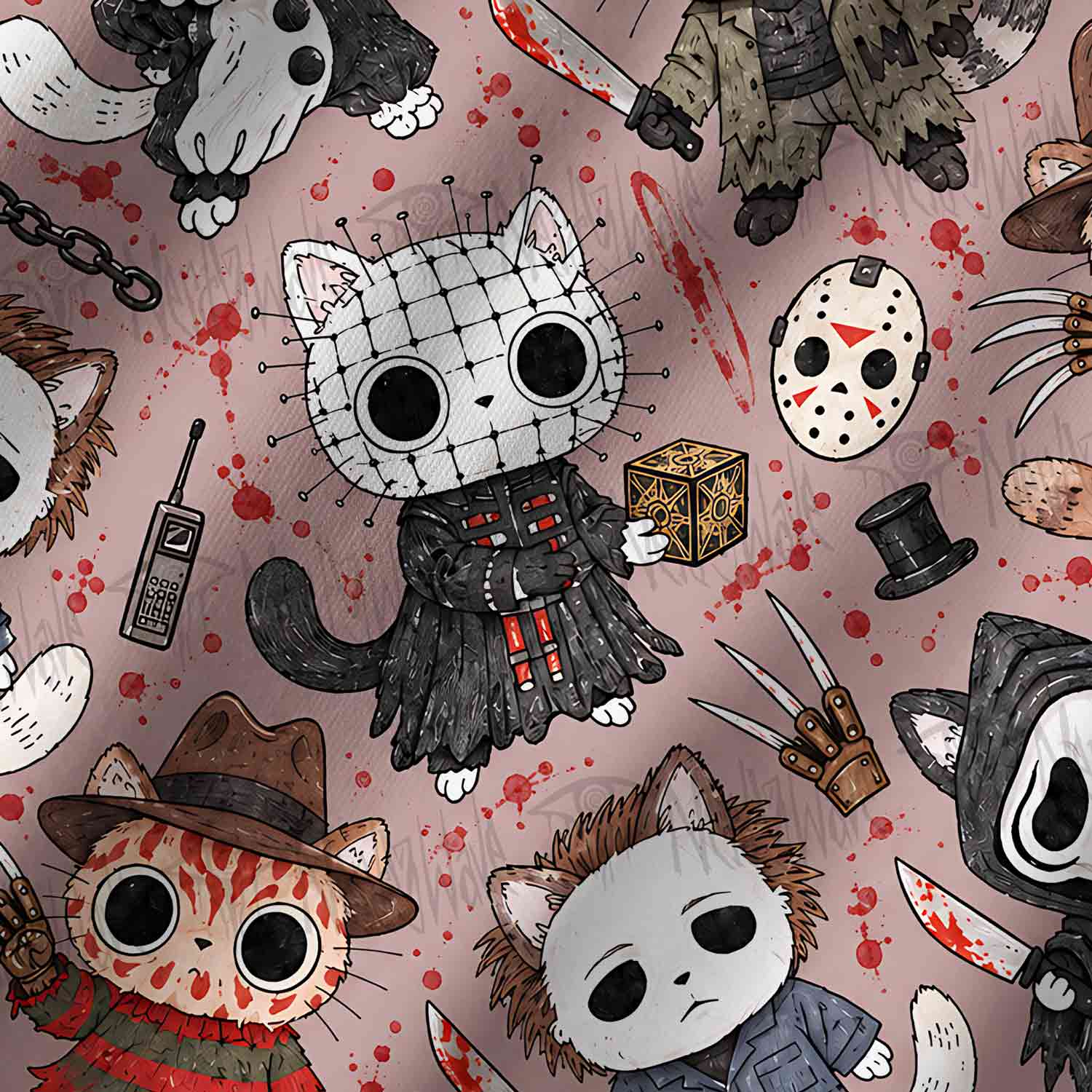 Cute Horror Slasher Cats Yoga Shorts