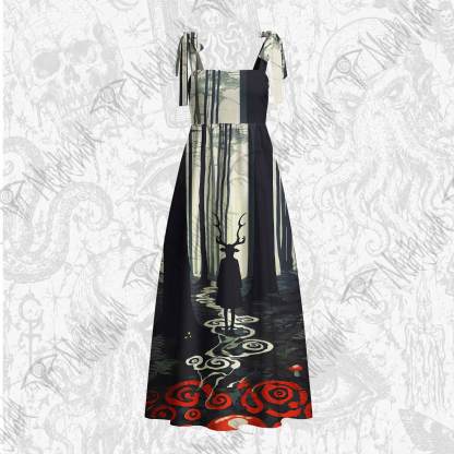 Forest Phantom Tie Shoulder Maxi Dress