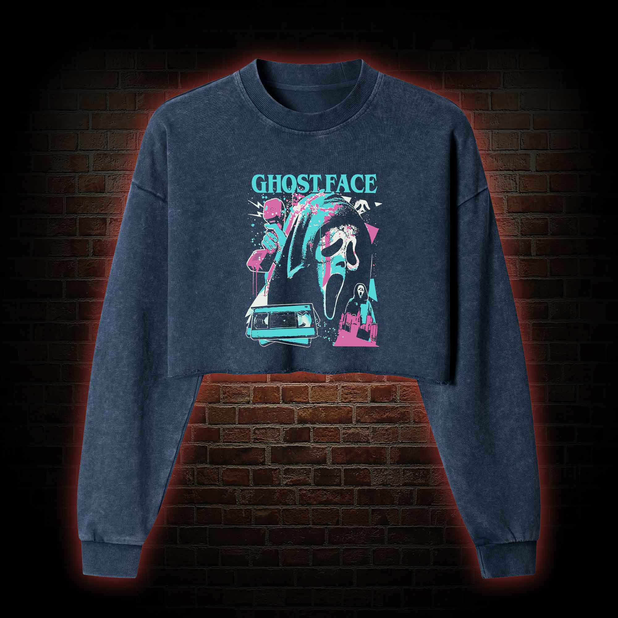 What's Your Favortie Scary Movie? Horror Washed Cropped Sweatshirts