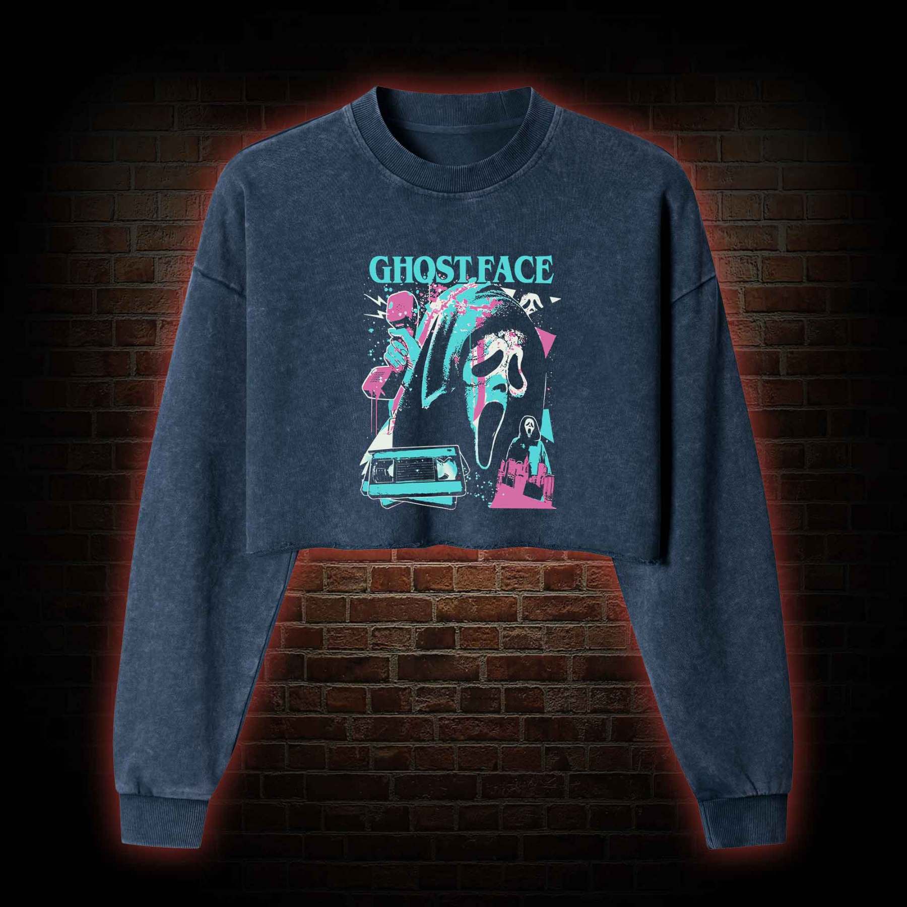 What's Your Favortie Scary Movie? Horror Washed Cropped Sweatshirts