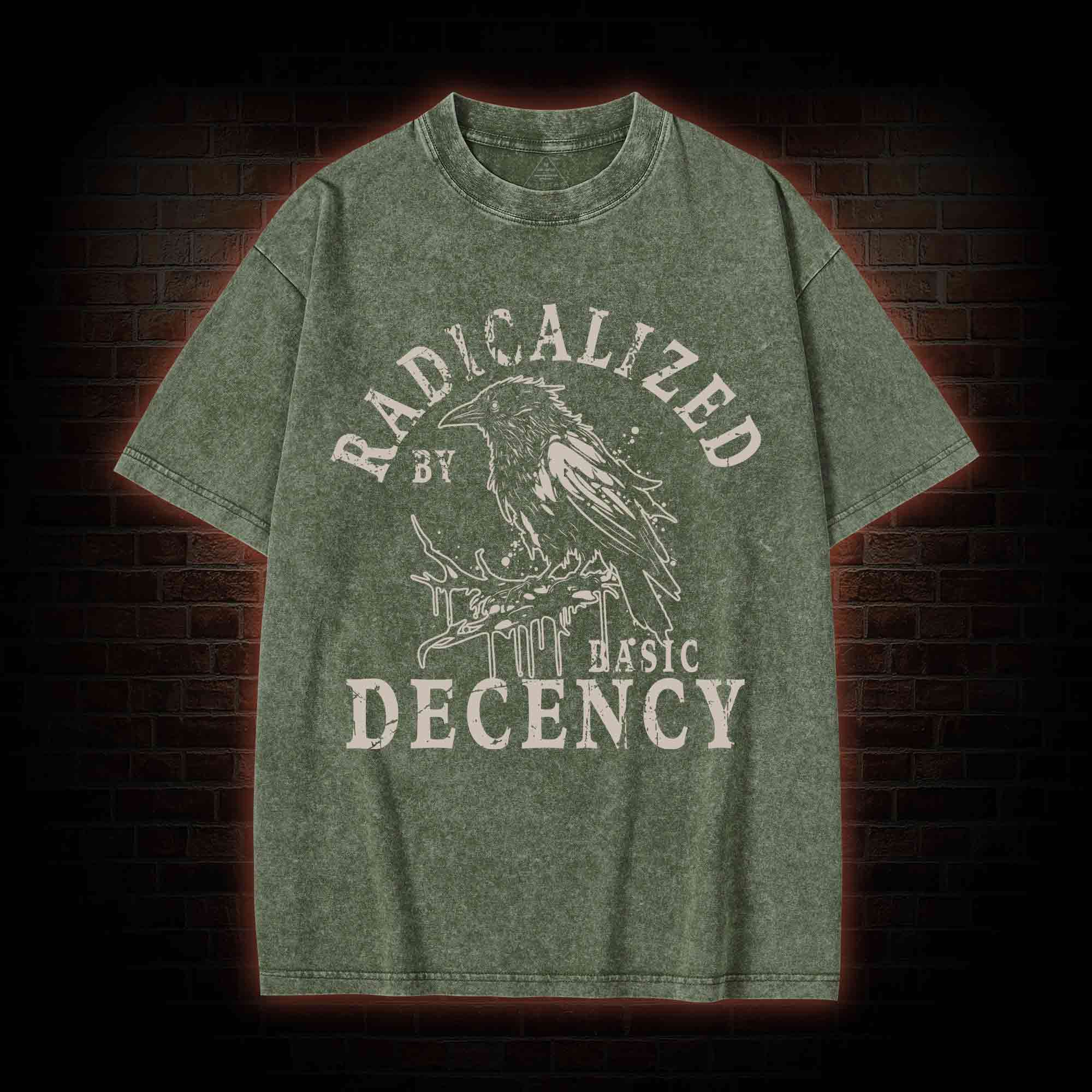 Radicalized by Basic Decency Crow Washed T-shirt