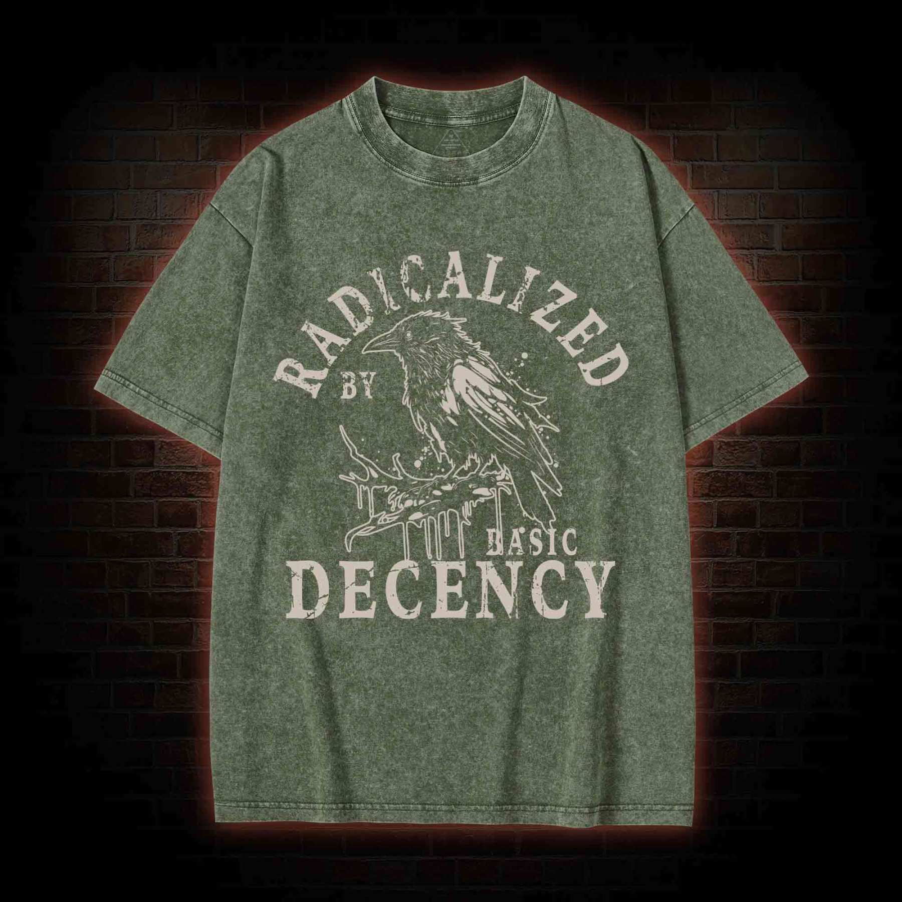 Radicalized by Basic Decency Crow Washed T-shirt