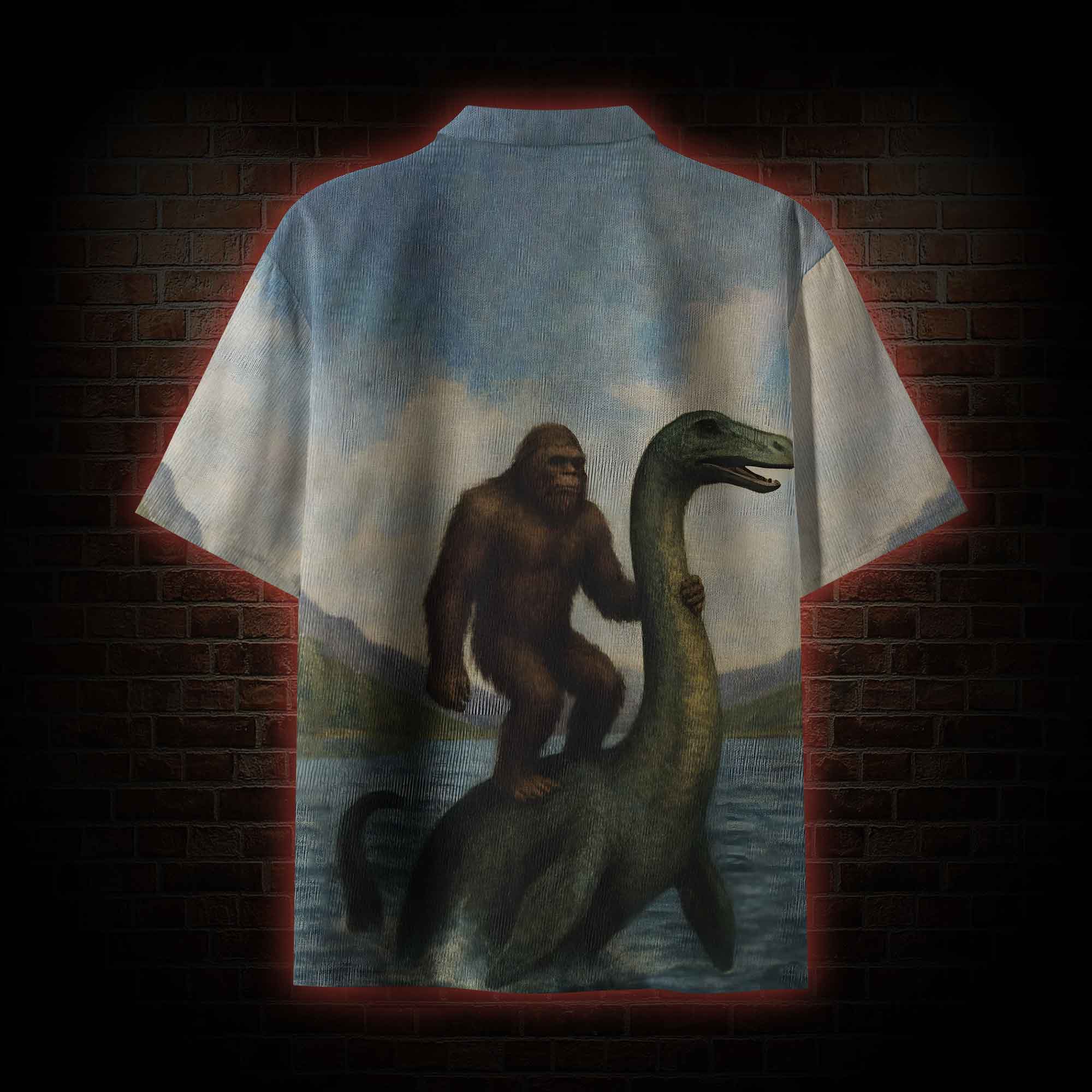 Bigfoot Riding Loch Ness Monster Button-up Shirt