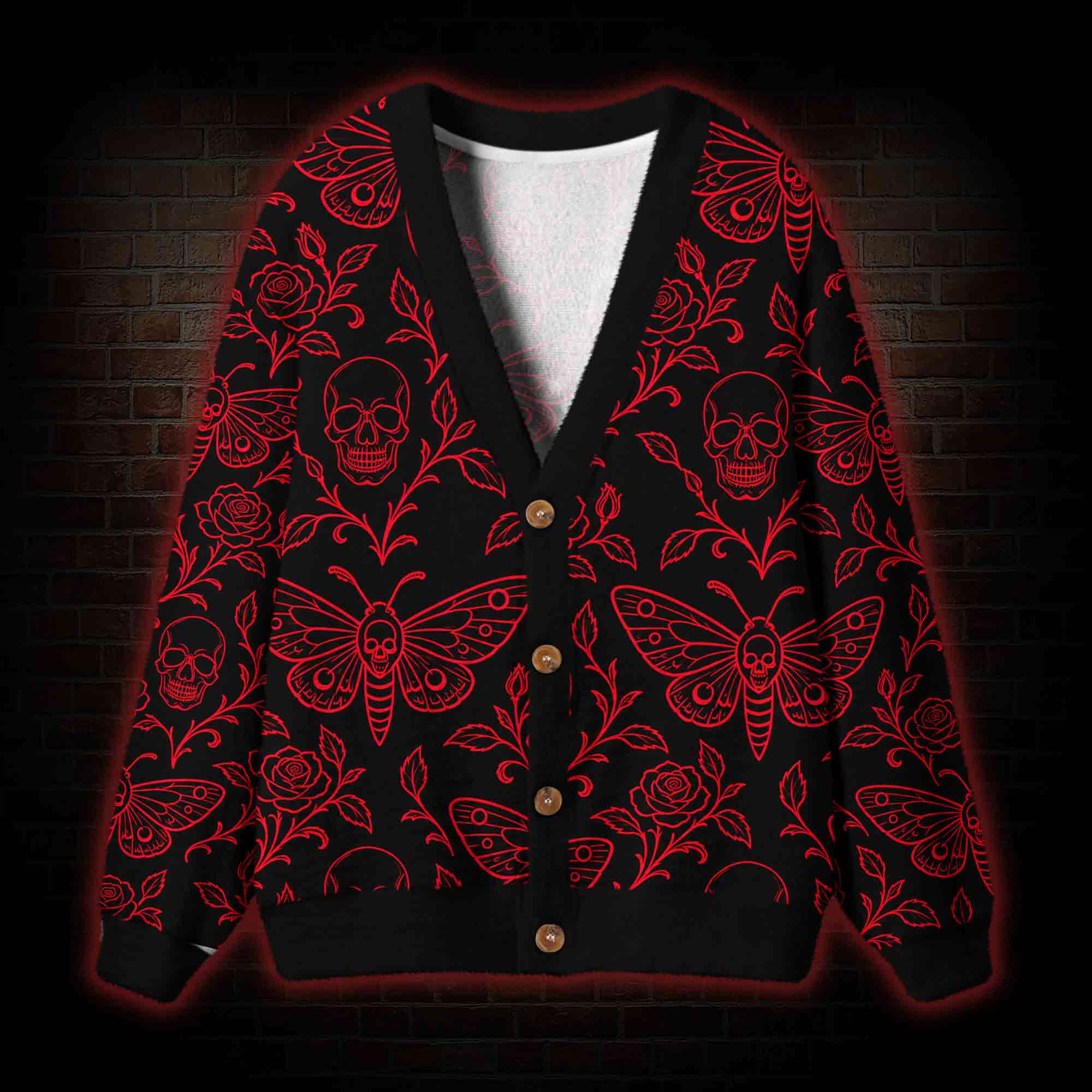 Gothic Death Moth Rose Cardigan Sweater