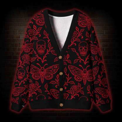 Gothic Death Moth Rose Cardigan Sweater