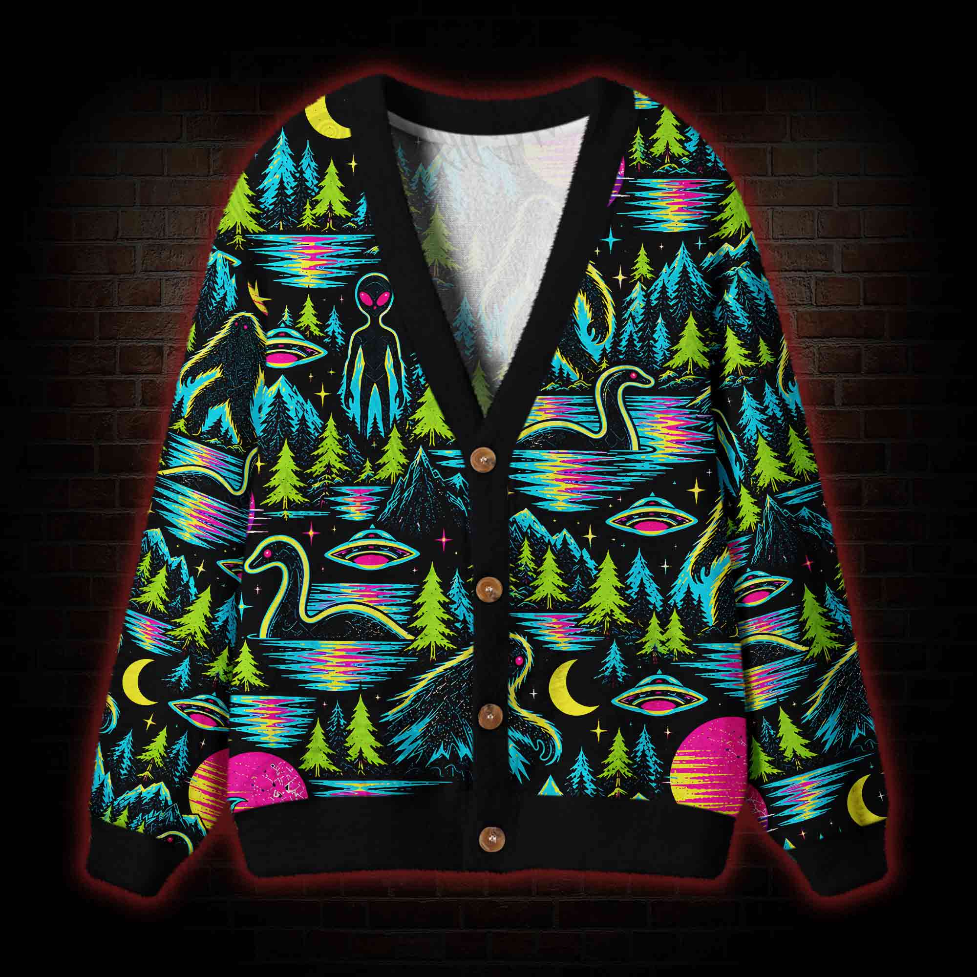 Neon Cryptid Lakes Cardigan Sweater