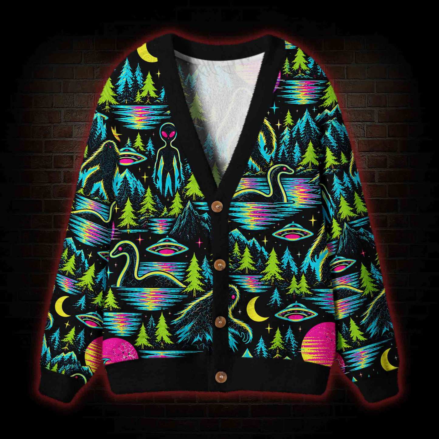 Neon Cryptid Lakes Cardigan Sweater