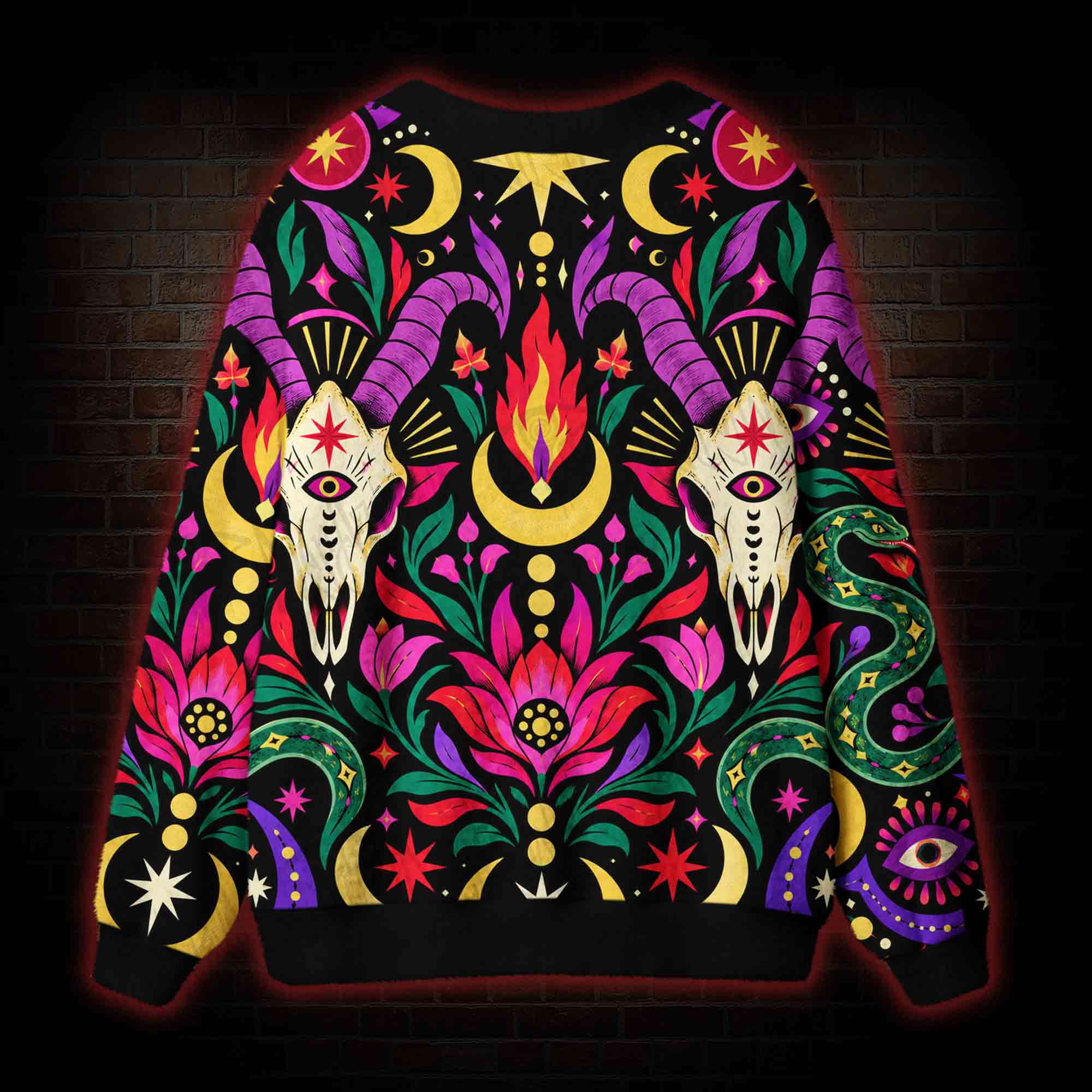 Goat Skull Folk Cardigan Sweater