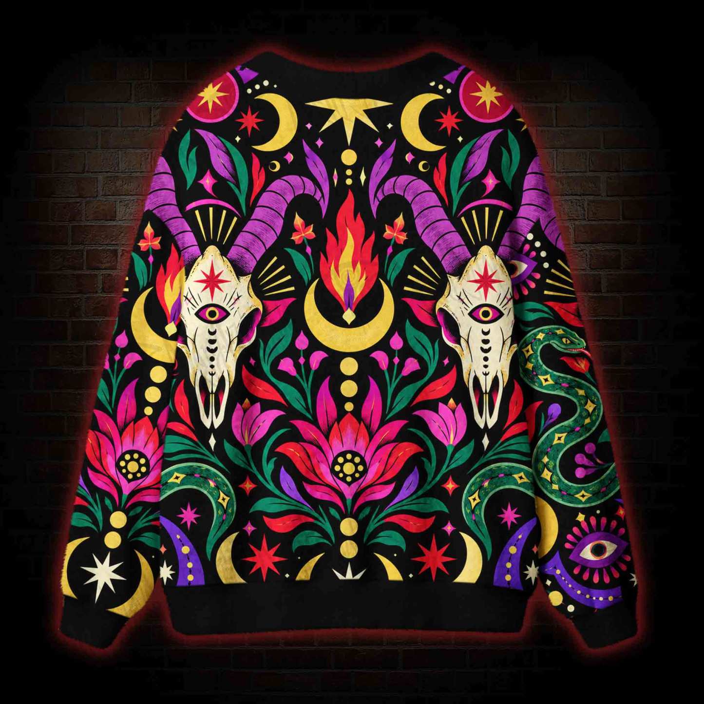 Goat Skull Folk Cardigan Sweater