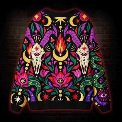 Goat Skull Folk Cardigan Sweater