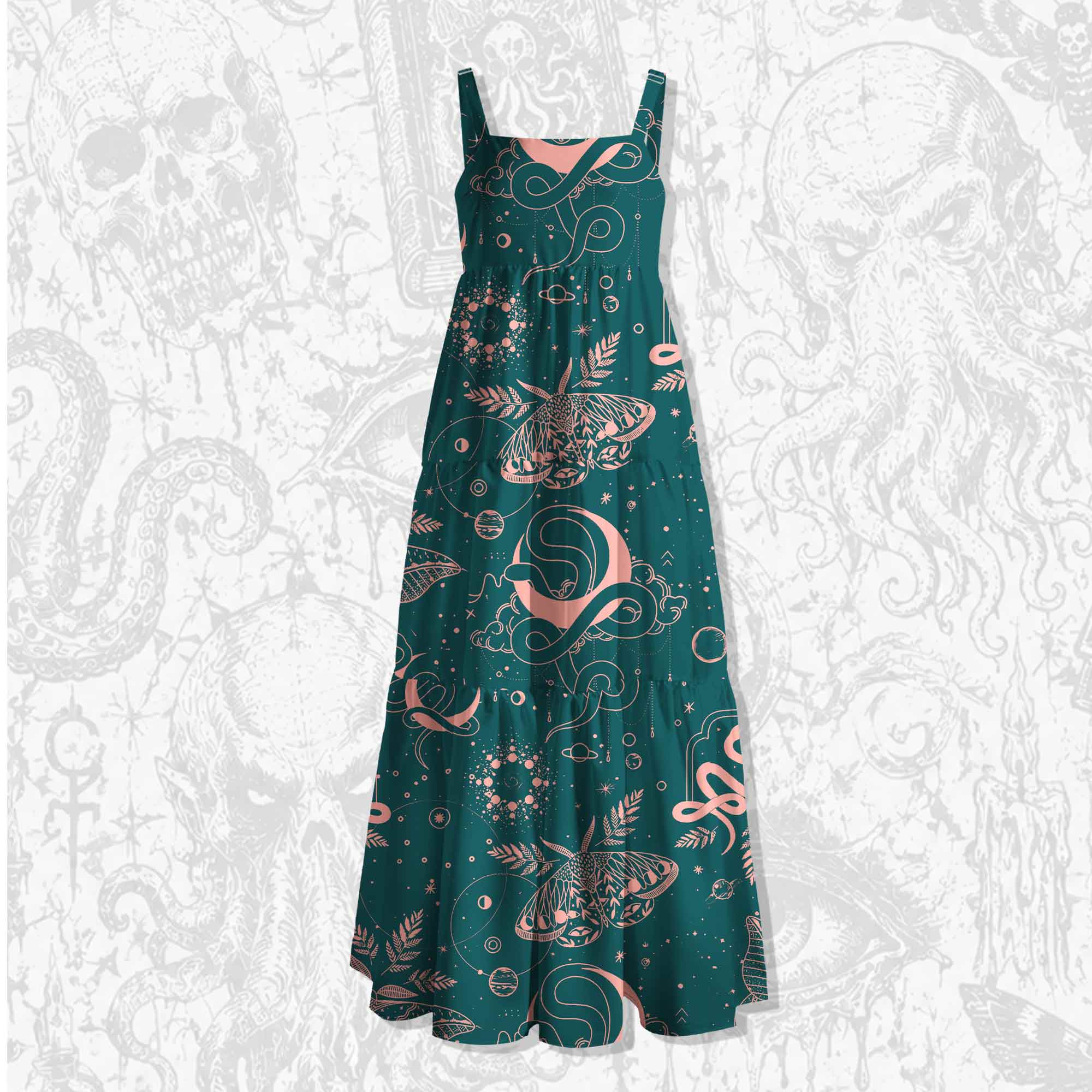 Celestial Serpent Wide Straps Maxi Dress