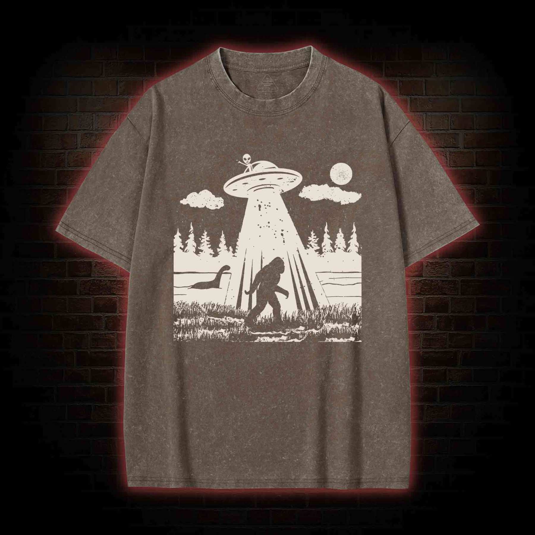 Bigfoot Sasquatch Alien UFO Loch Ness Monster Washed T-shirt