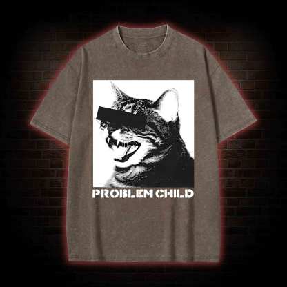 Problem Child Cat Washed T-shirt