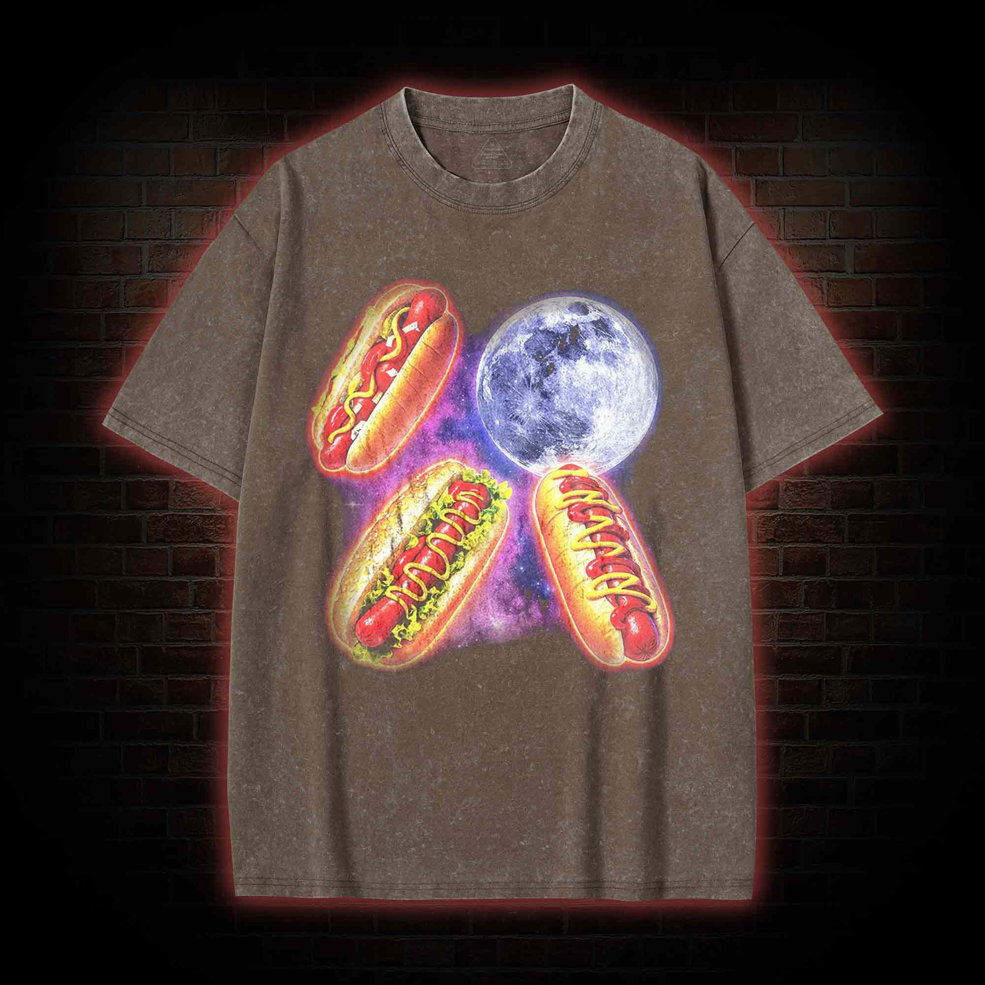Vintage Retro Hot Dog Moon Washed T-shirt
