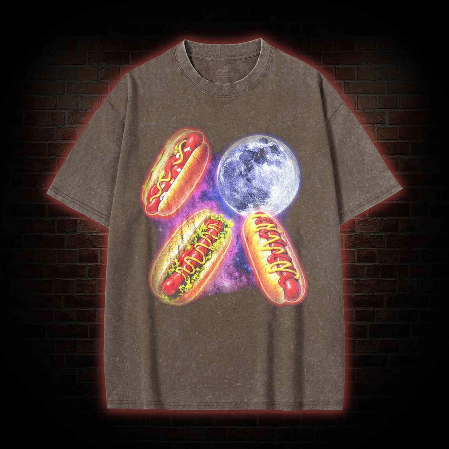 Vintage Retro Hot Dog Moon Washed T-shirt