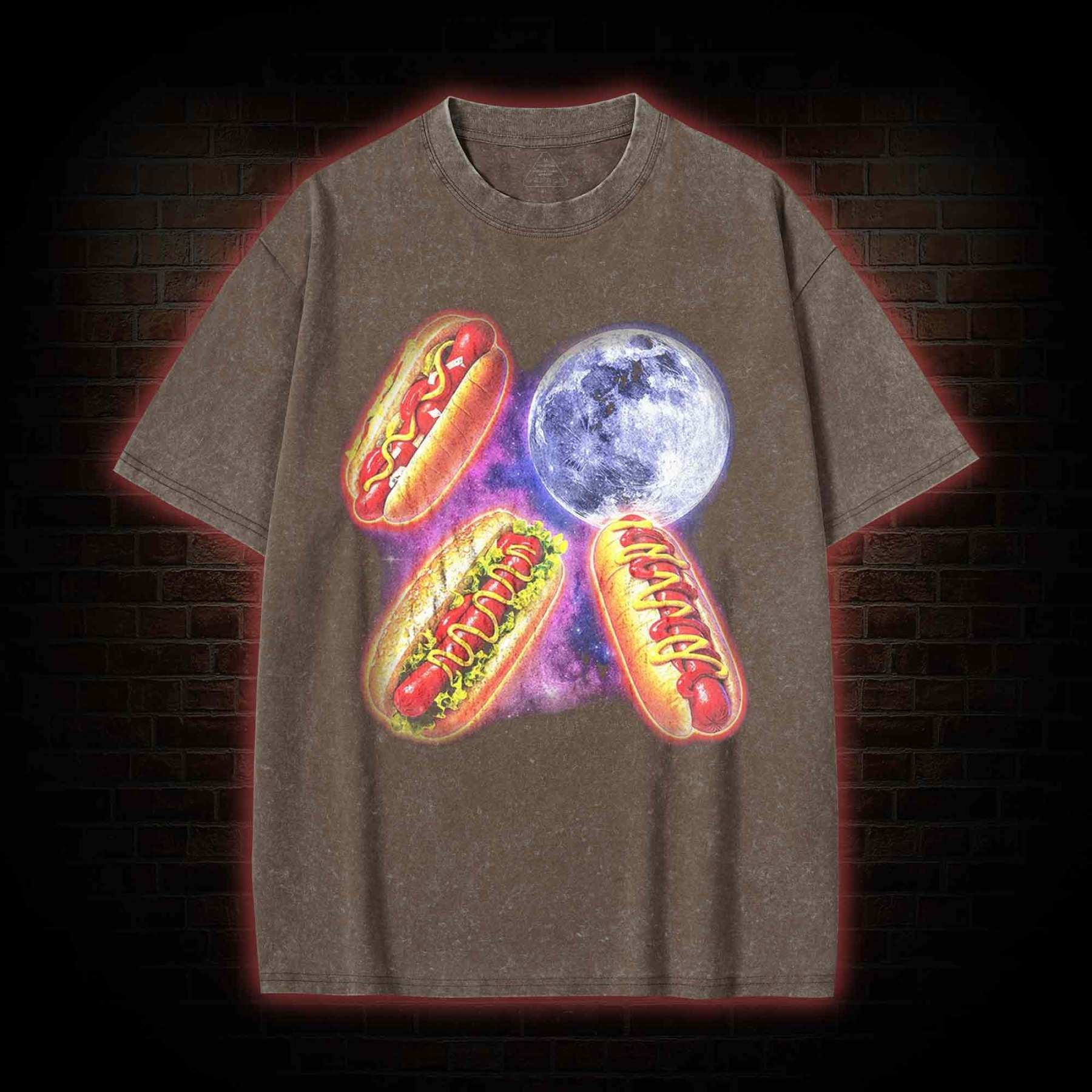 Vintage Retro Hot Dog Moon Washed T-shirt