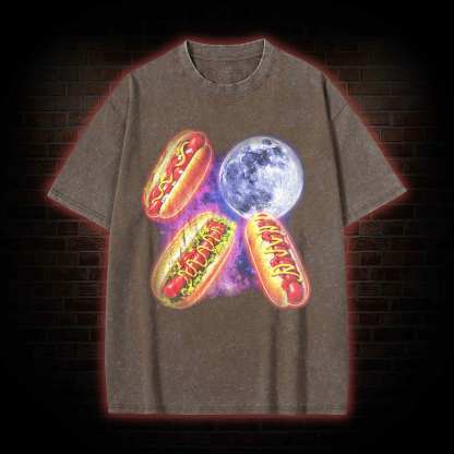 Vintage Retro Hot Dog Moon Washed T-shirt