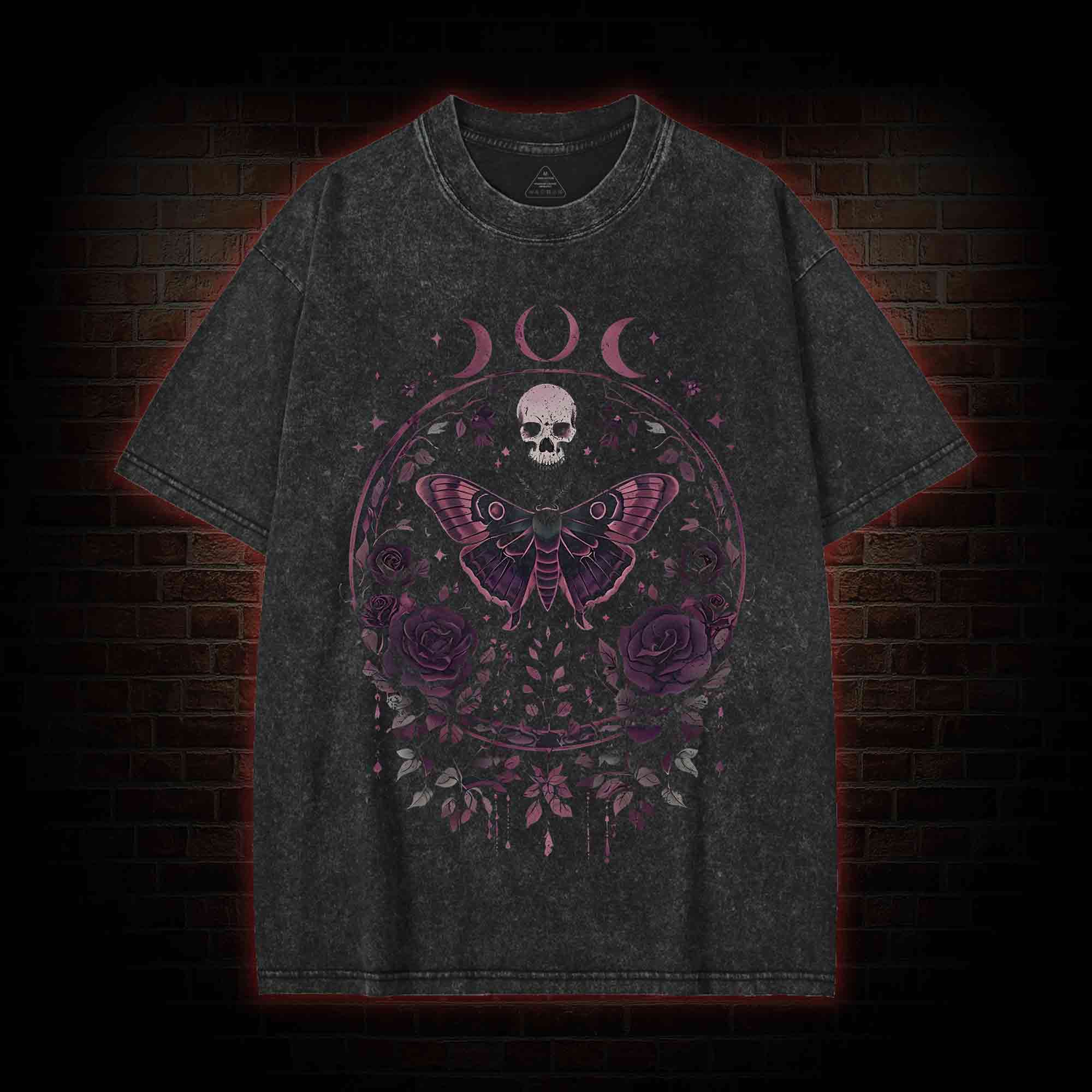 Floral Goth Moth Washed T-shirt