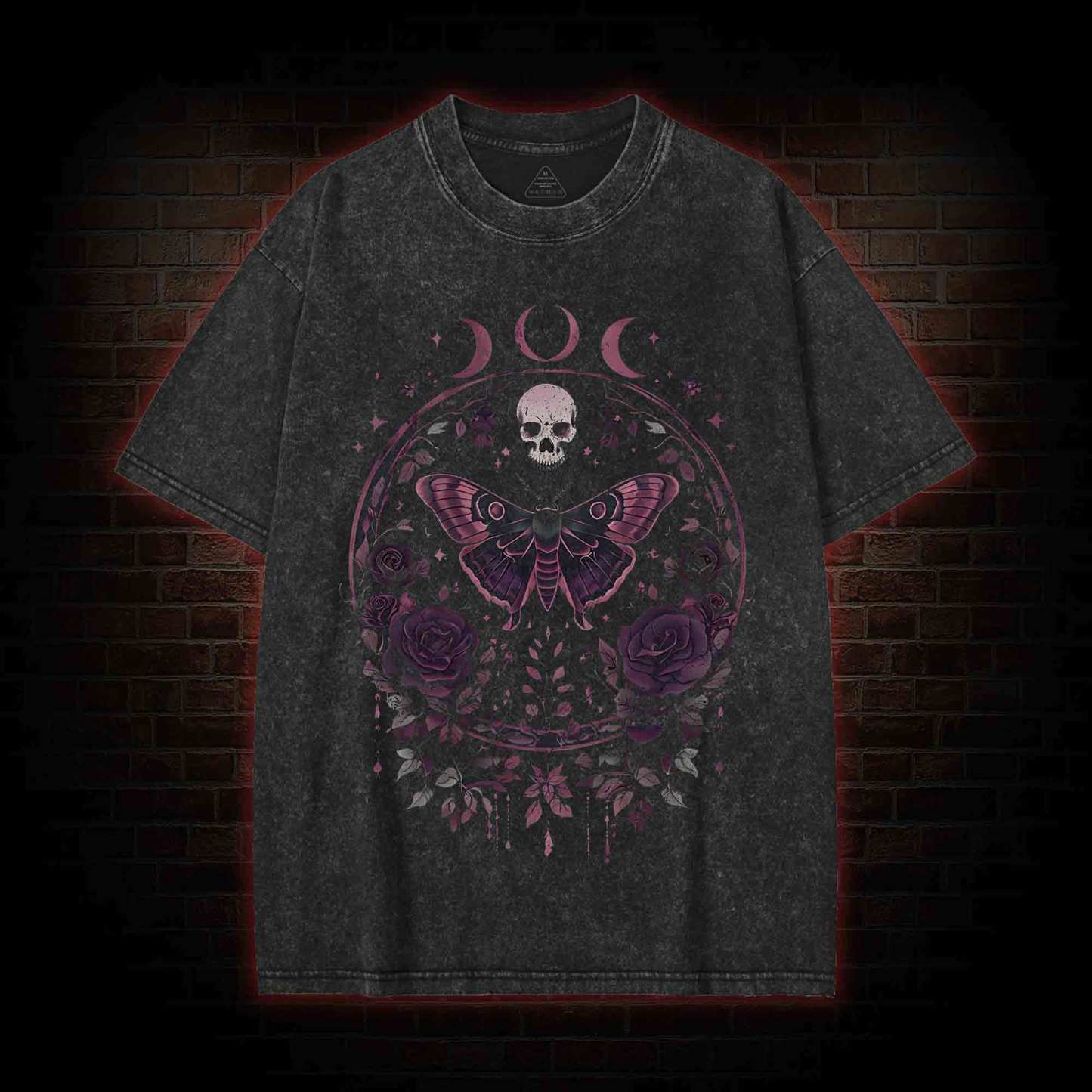 Floral Goth Moth Washed T-shirt