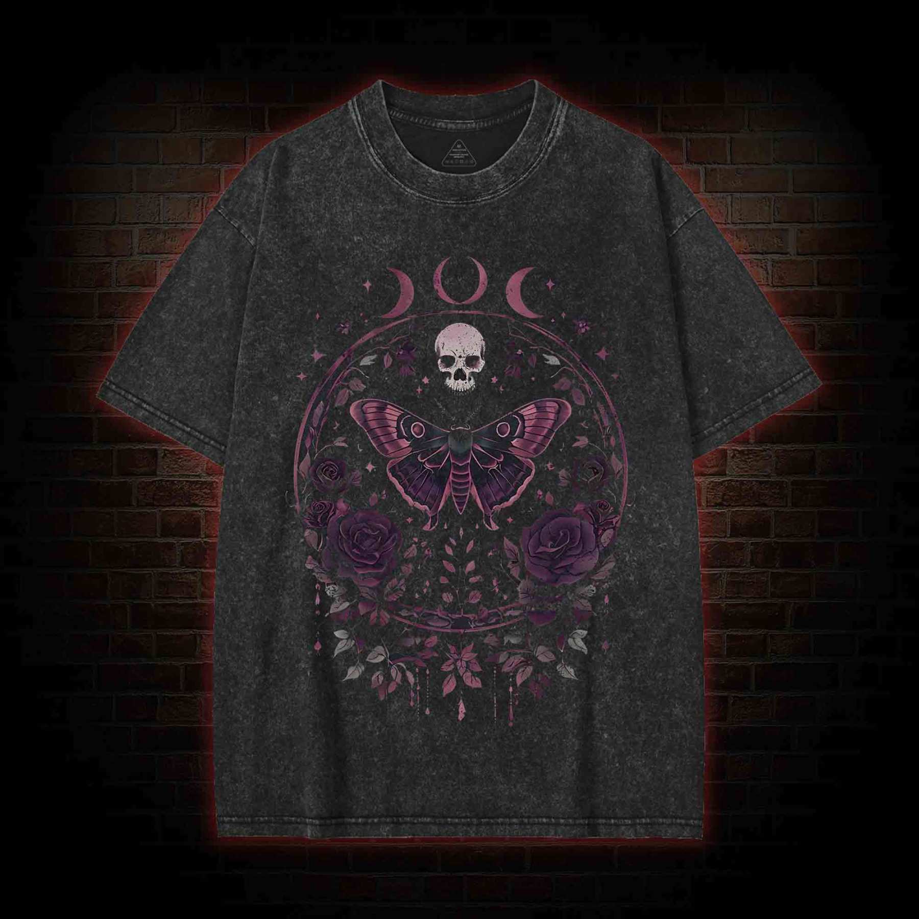 Floral Goth Moth Washed T-shirt