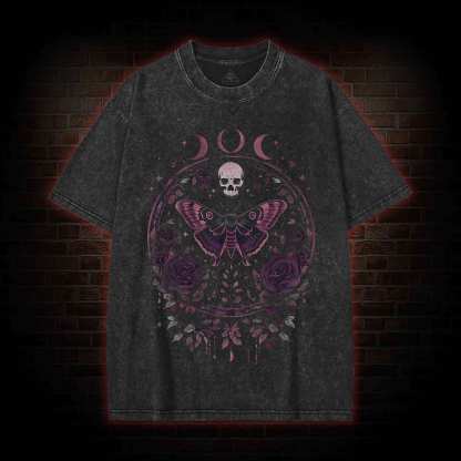 Floral Goth Moth Washed T-shirt