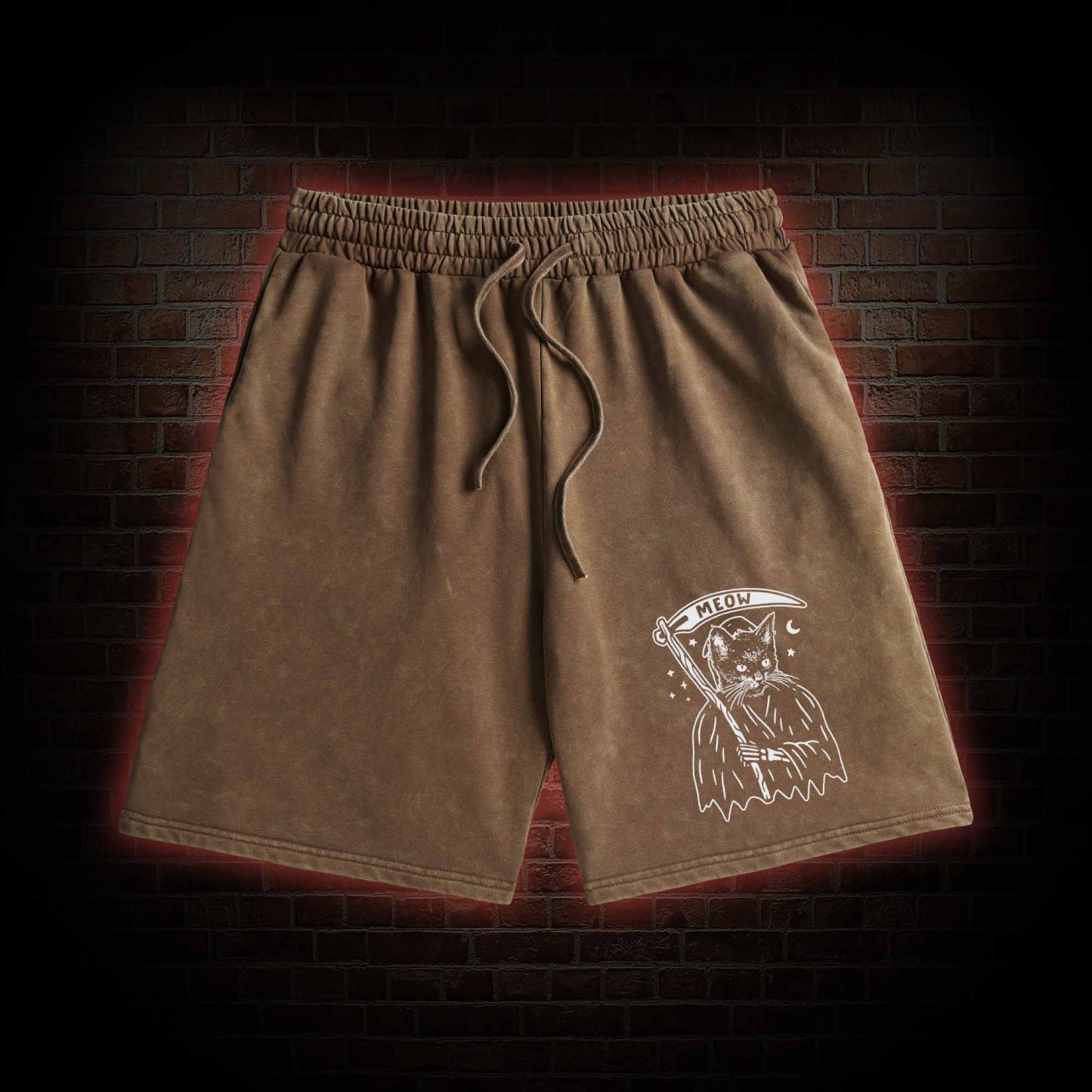 Death Meow Washed Shorts