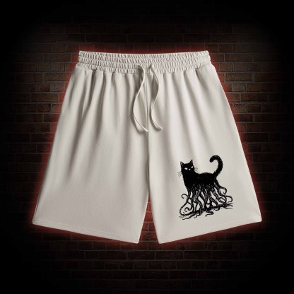 Octopus And Black Cat Washed Shorts