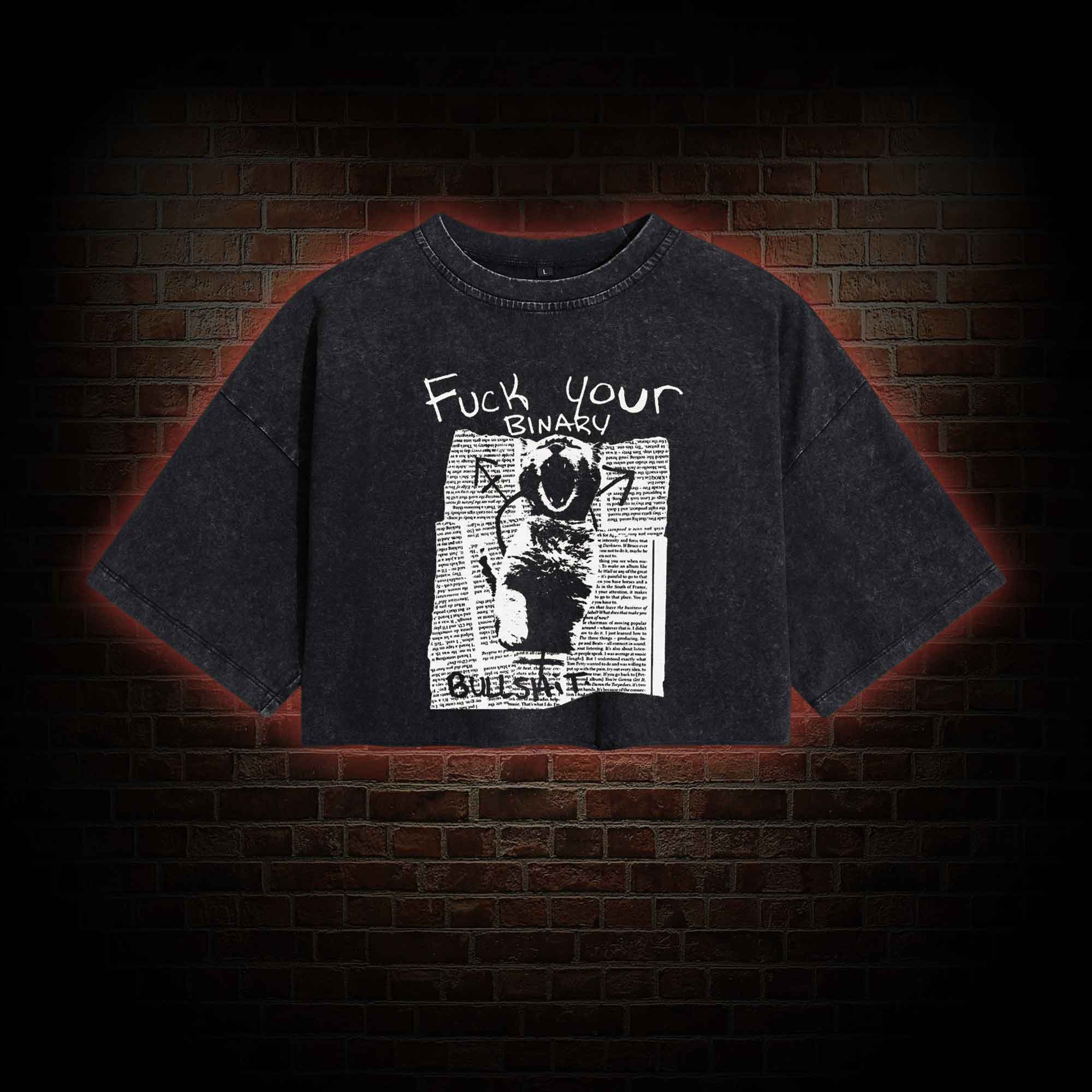 Fuck Your Binary Washed Cropped T-shirts