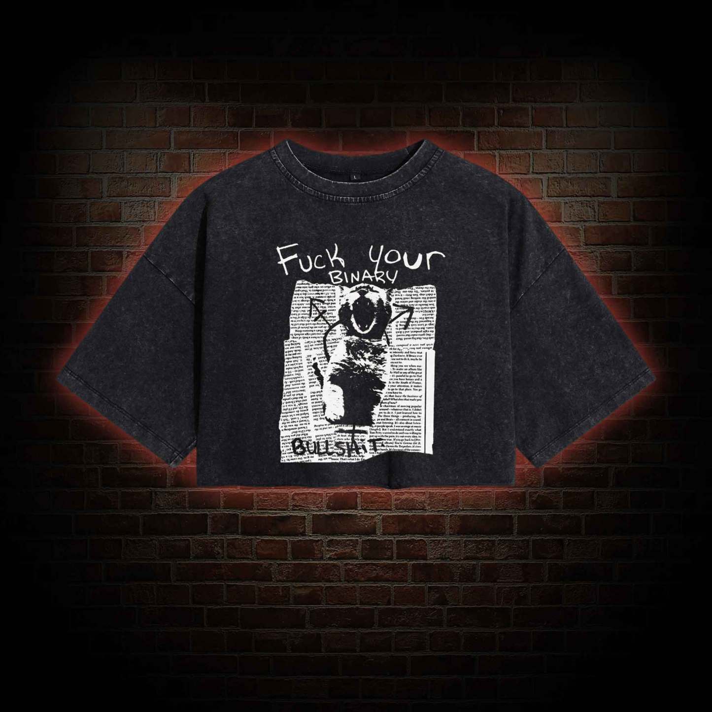 Fuck Your Binary Washed Cropped T-shirts
