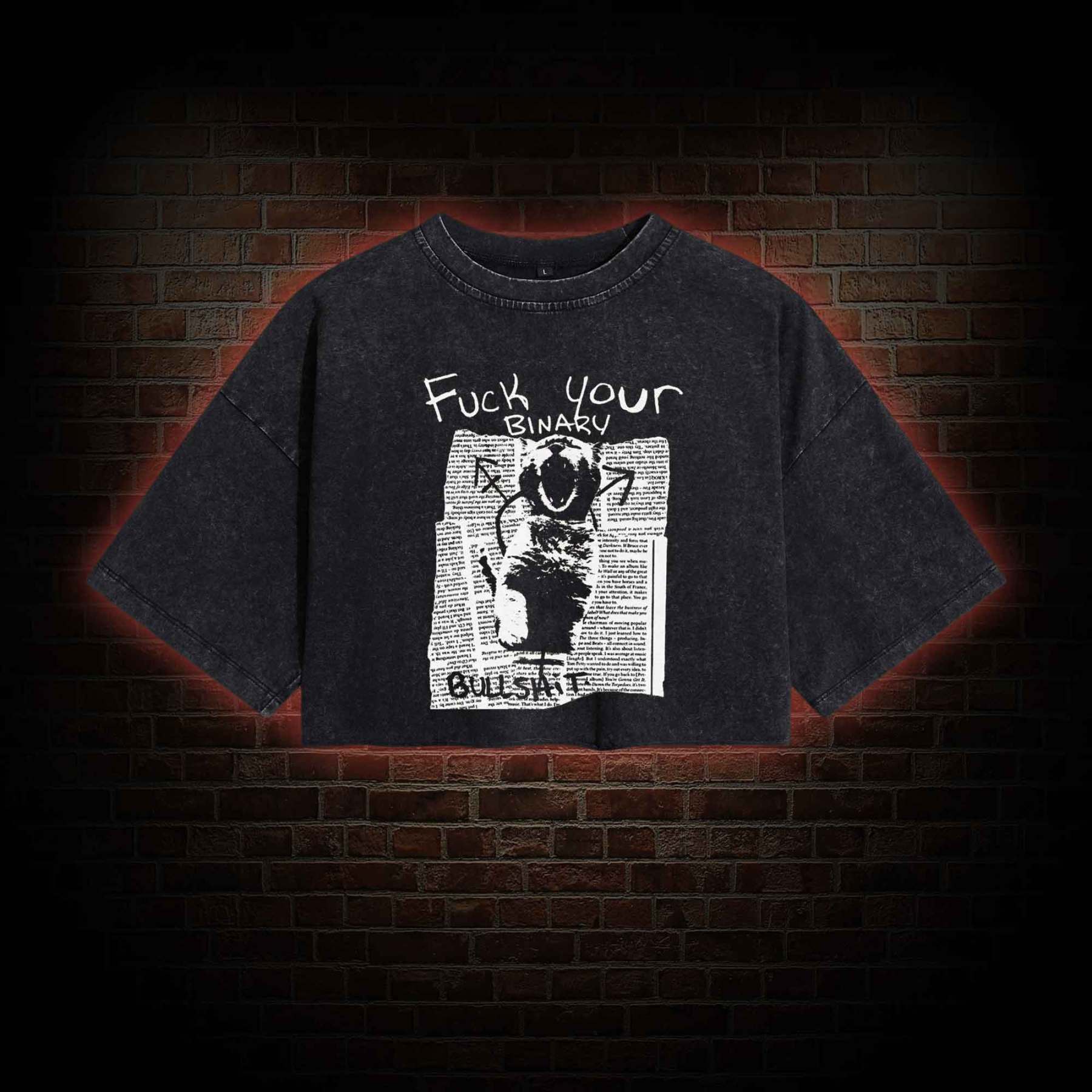 Fuck Your Binary Washed Cropped T-shirts