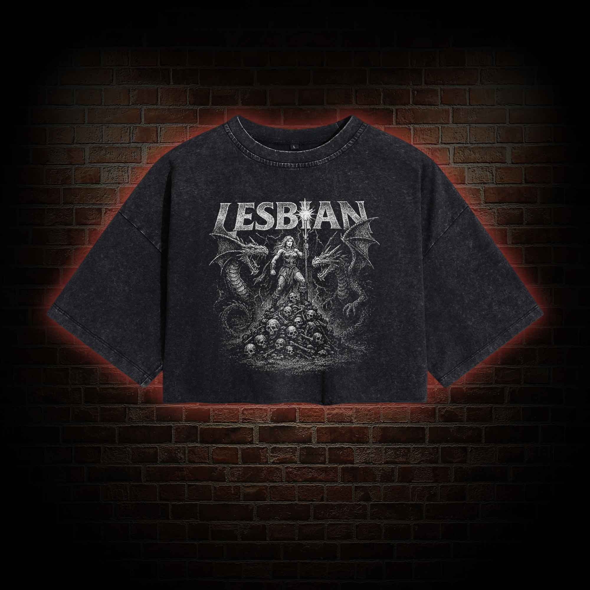 Lesbian Warrior Washed Cropped T-shirts