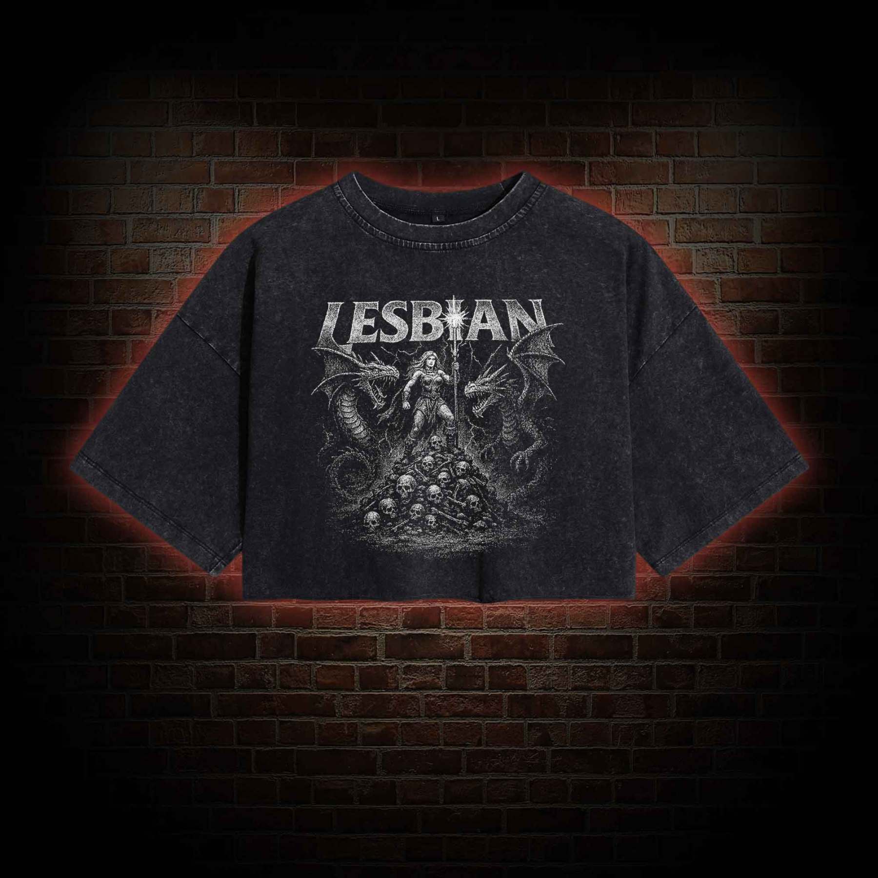 Lesbian Warrior Washed Cropped T-shirts