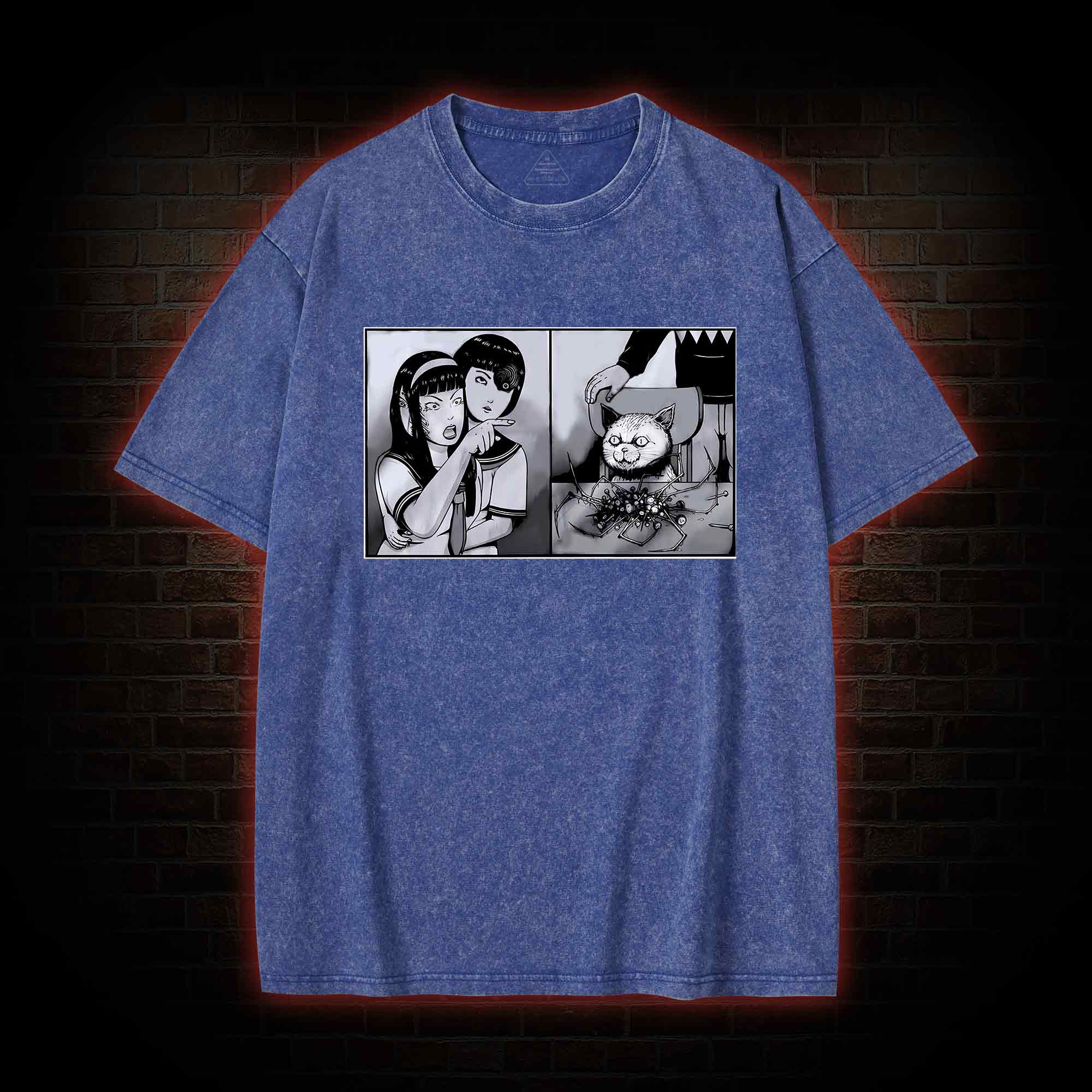 Girl Yelling at a Creepy Cat Washed T-shirt