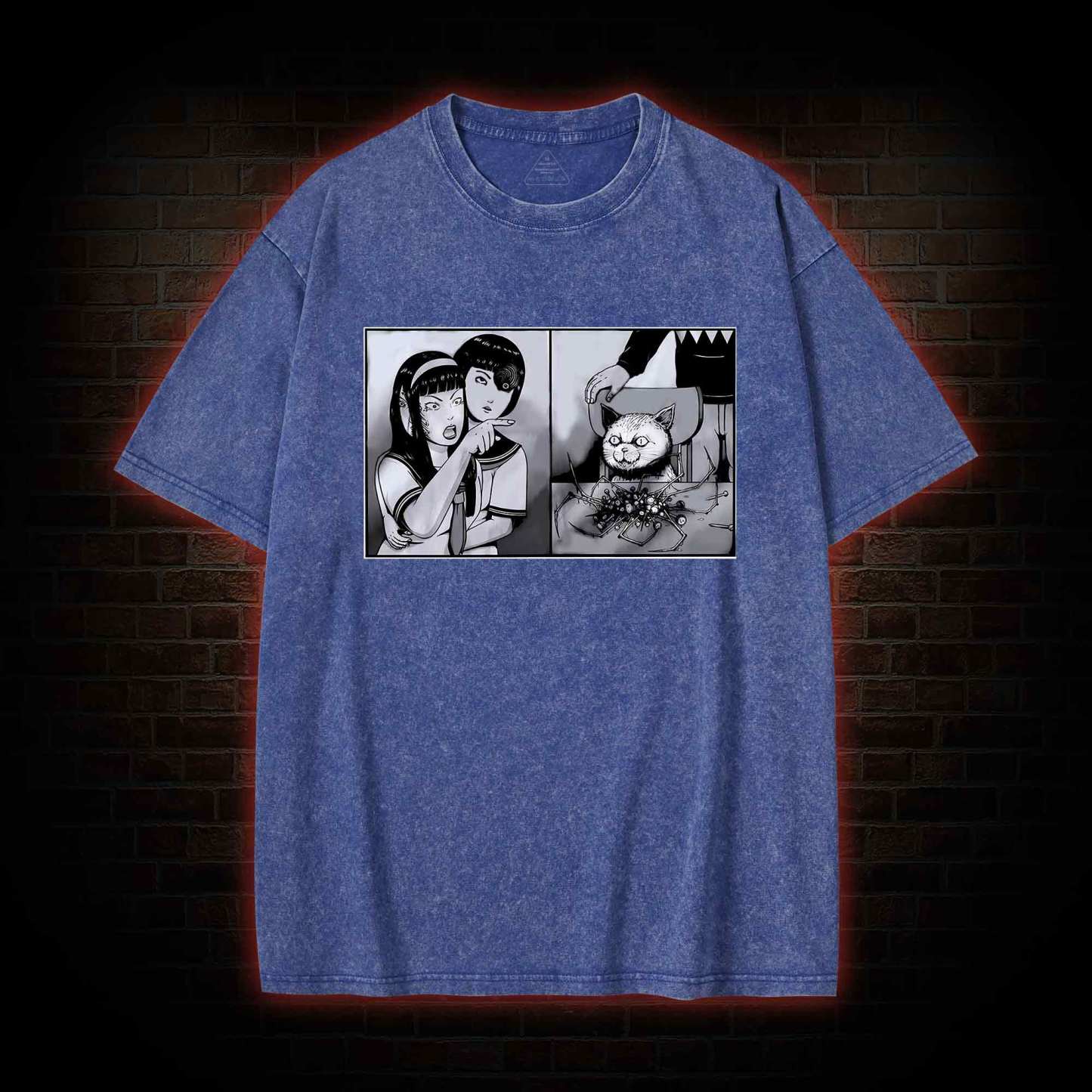 Girl Yelling at a Creepy Cat Washed T-shirt