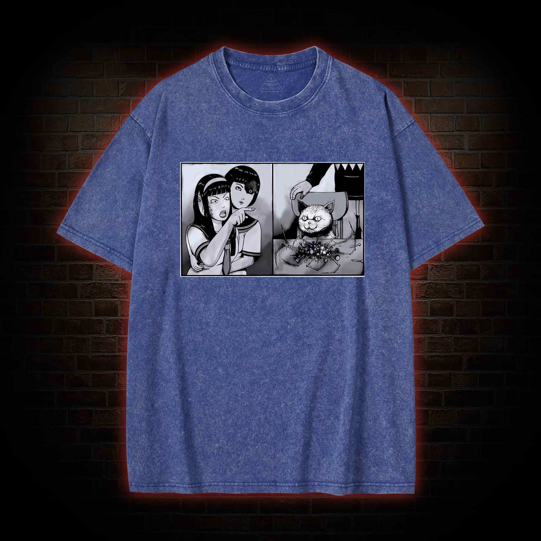 Girl Yelling at a Creepy Cat Washed T-shirt