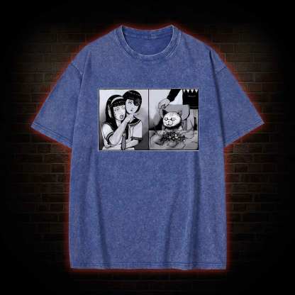 Girl Yelling at a Creepy Cat Washed T-shirt