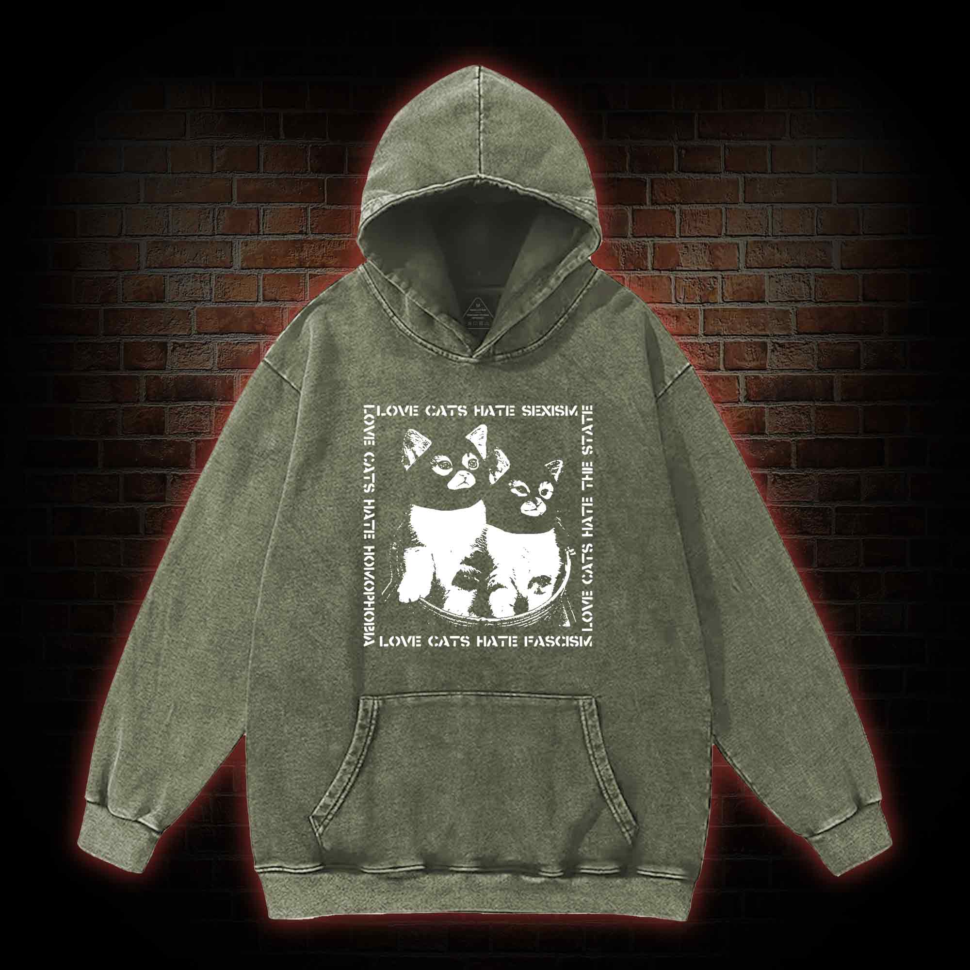 Love Cats Washed Hoodie