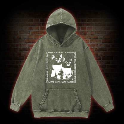 Love Cats Washed Hoodie
