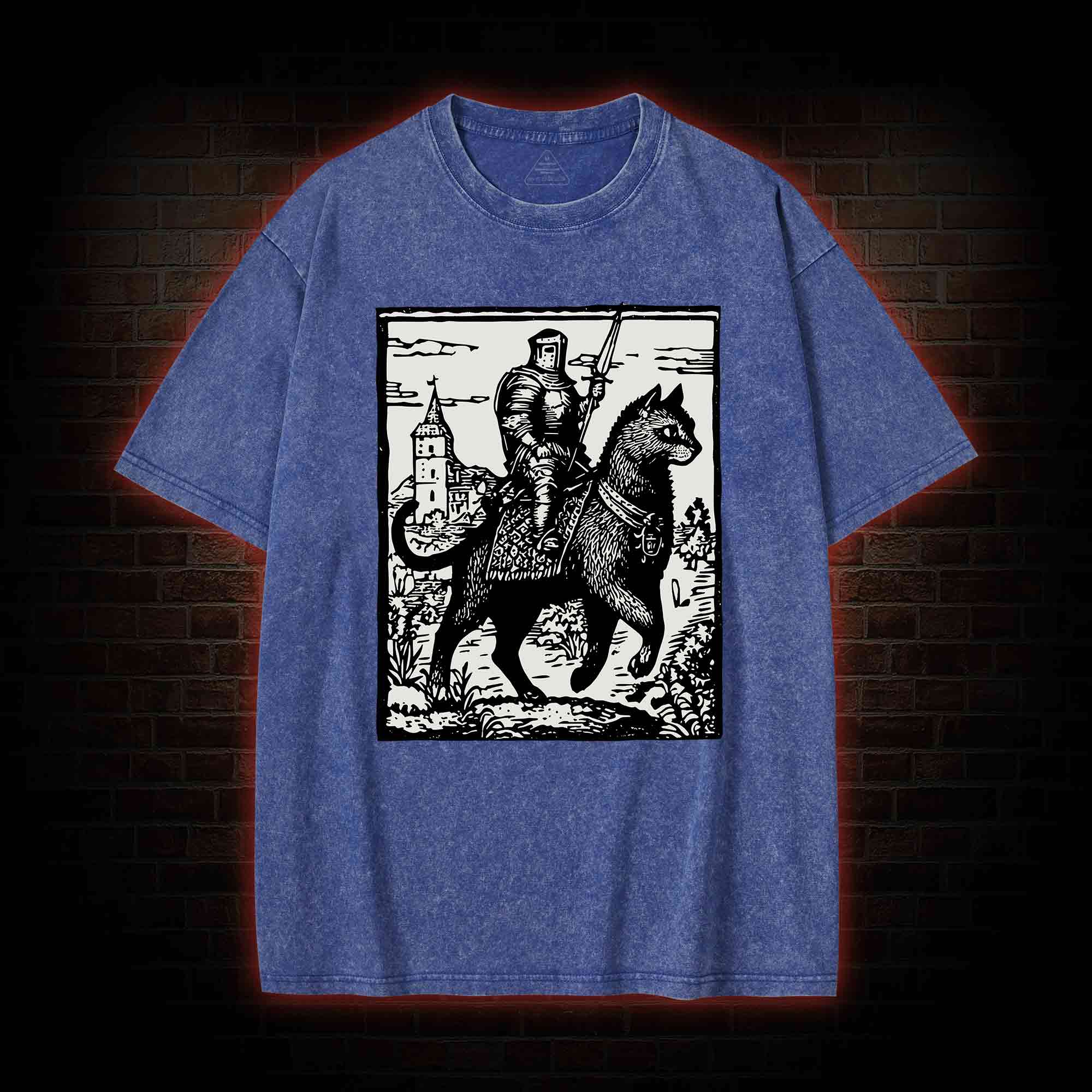 Knight Cat Rider Washed T-shirt